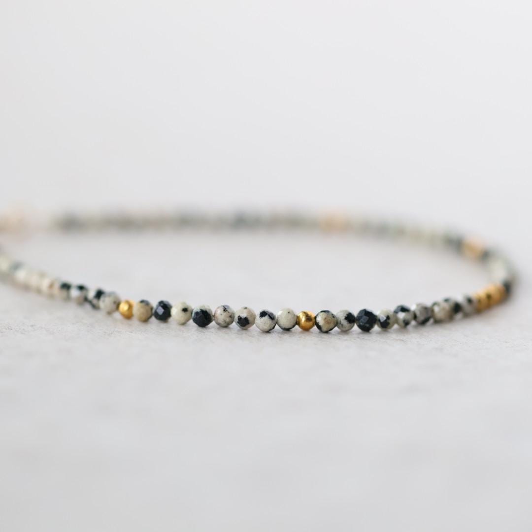 Tiny Dalmatian Jasper Bracelet Dainty Spotted Jasper Gemstone Beaded Bracelet Trendy Crystal Jewelry Minimalist Birthday for Women Sister
