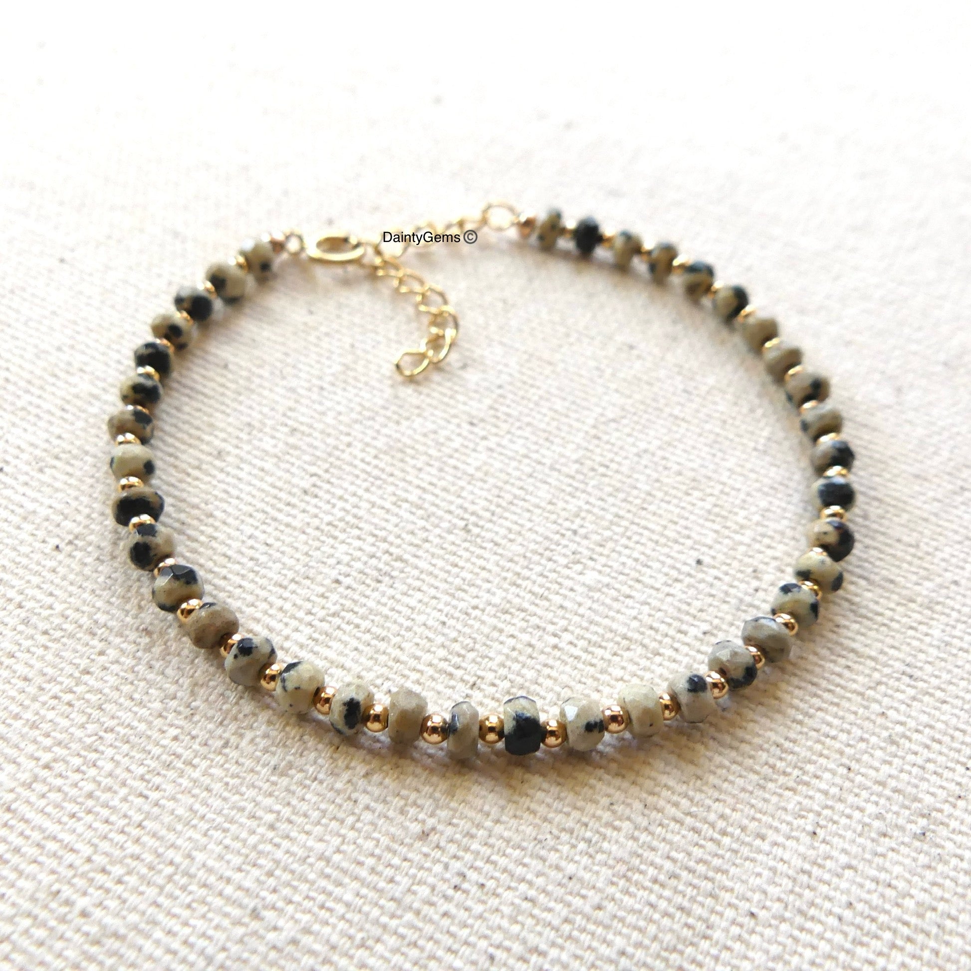 dainty dalmatian jasper beaded bracelet delicate spotted jasper jewelry meaningful gift unique and handmade jewelry small business