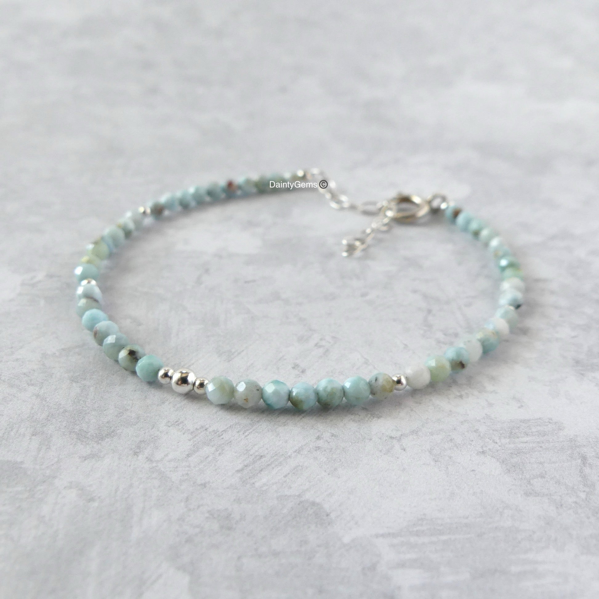 delicate natural Dominican larimar bracelet stacking jewelry meaningful gift