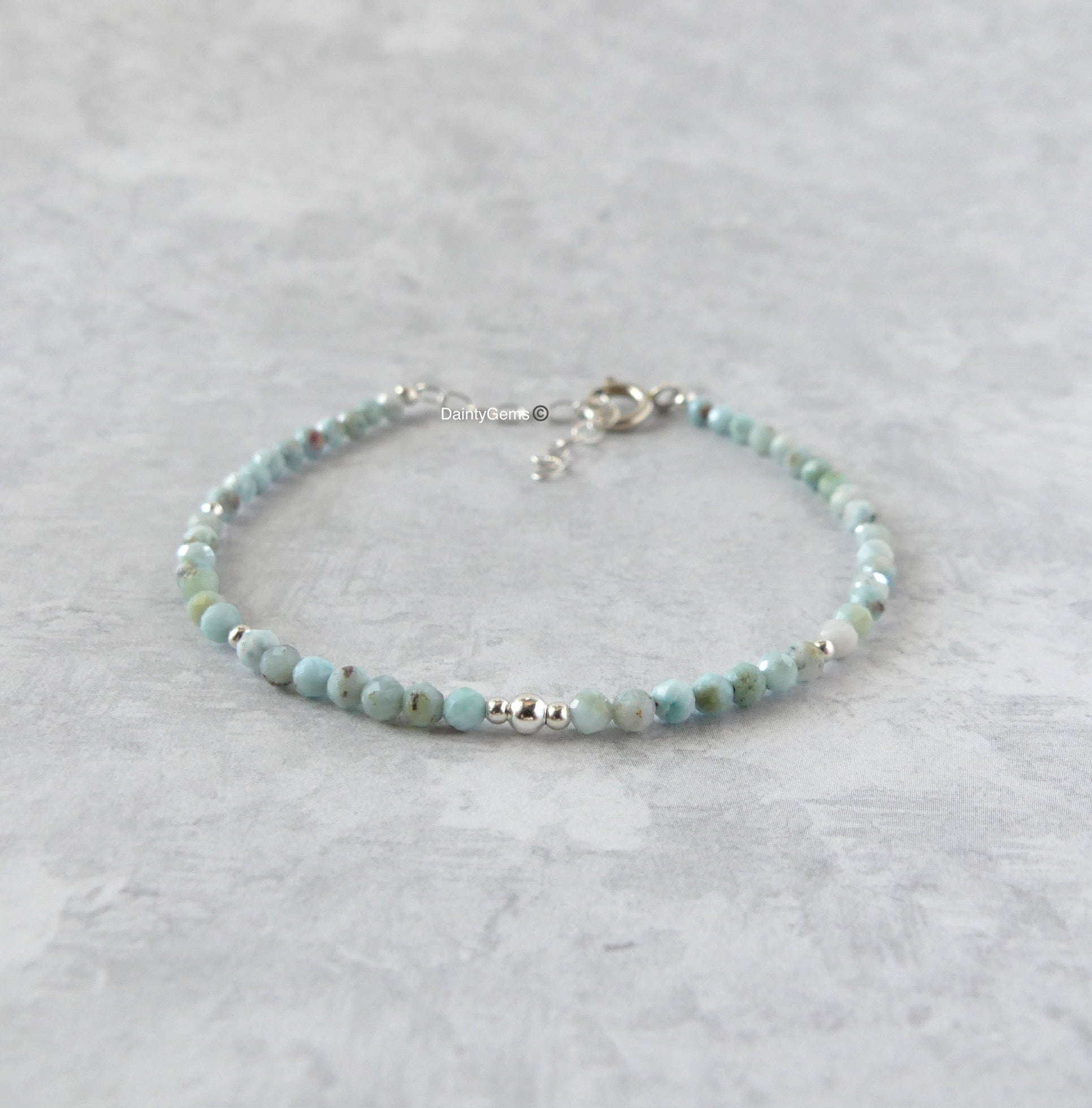 delicate natural Dominican larimar bracelet stacking jewelry meaningful gift