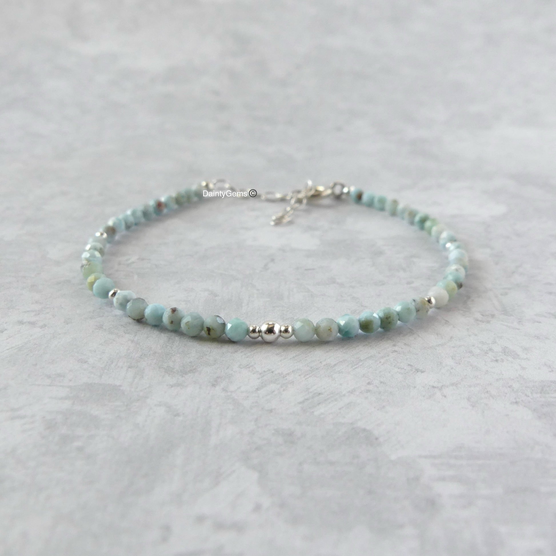 delicate natural Dominican larimar bracelet stacking jewelry meaningful gift