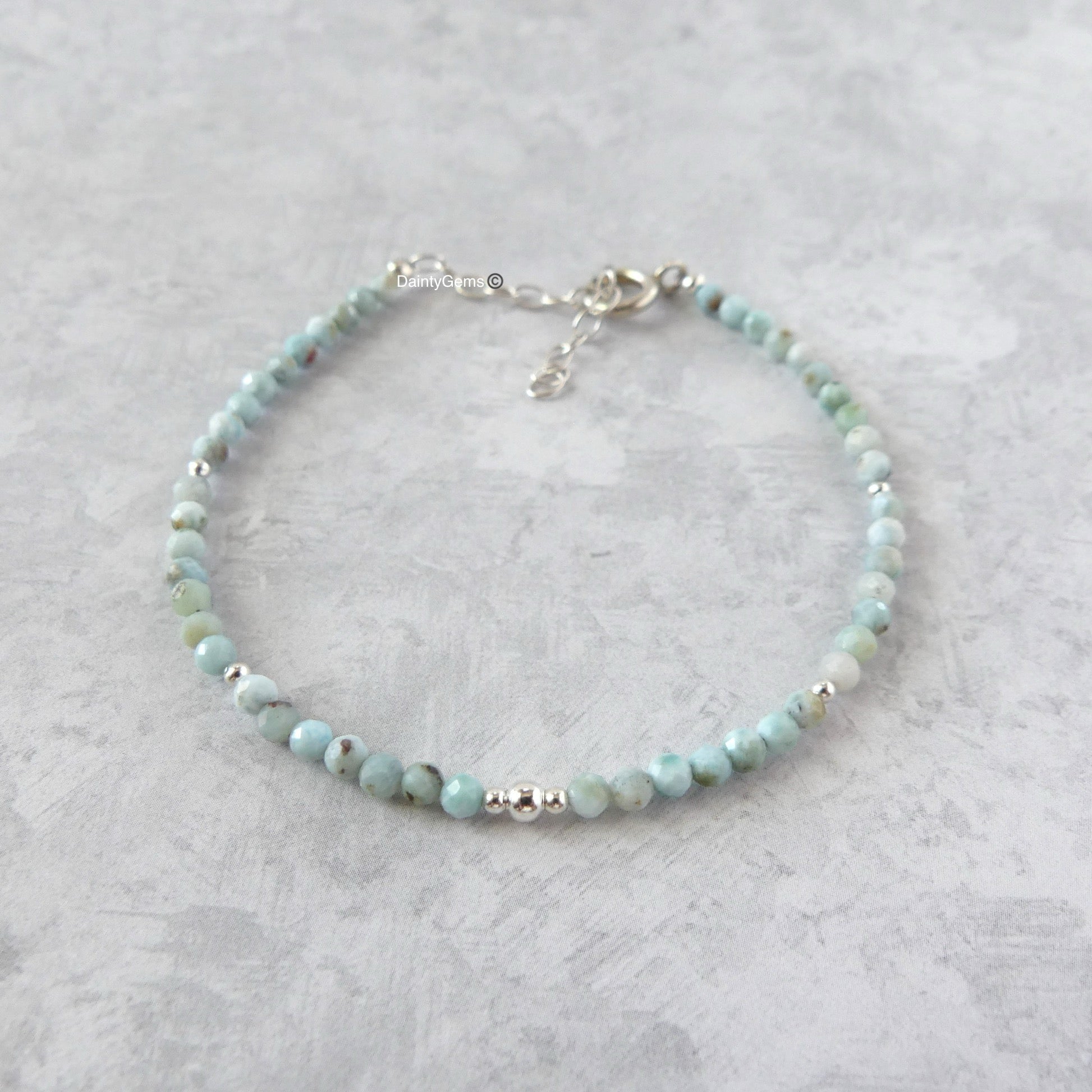 delicate natural Dominican larimar bracelet stacking jewelry meaningful gift