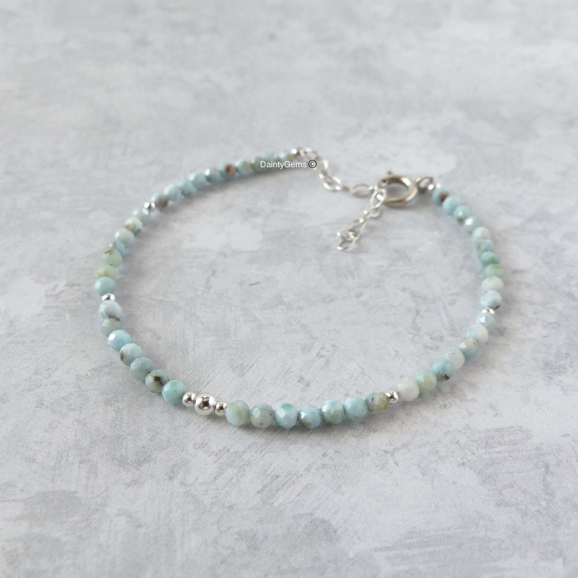 delicate natural Dominican larimar bracelet stacking jewelry meaningful gift