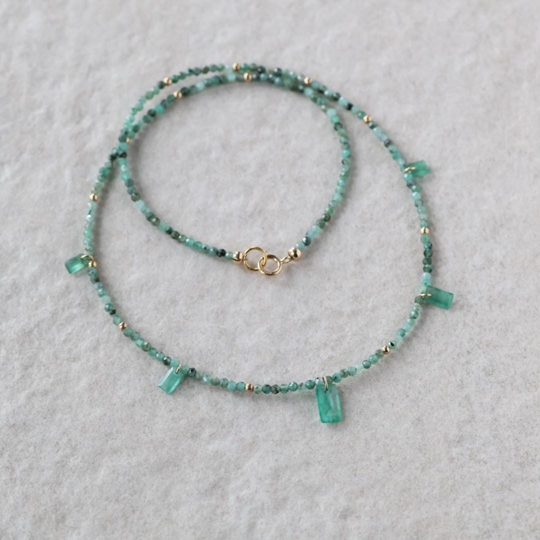 Dainty Emerald Beaded Necklace