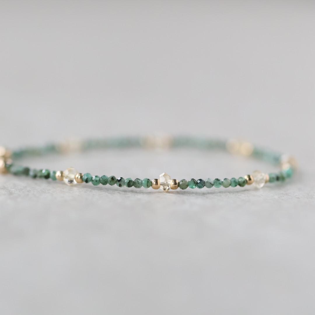 Tiny Emerald Bracelet Dainty Gemstone Beaded Bracelet May Birthstone Jewelry Green Crystal Bracelet Minimalist Birthday Gift Wife Daughter