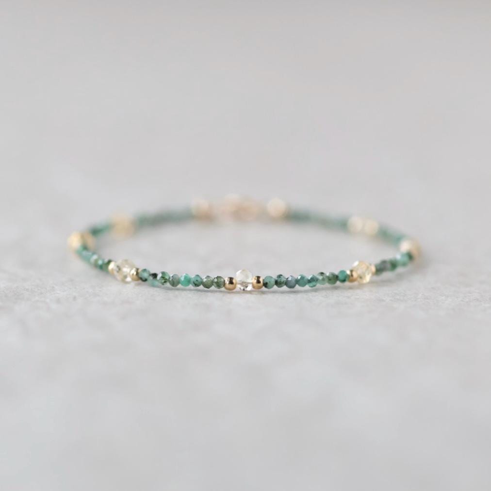 Tiny Emerald Bracelet Dainty Gemstone Beaded Bracelet May Birthstone Jewelry Green Crystal Bracelet Minimalist Birthday Gift Wife Daughter