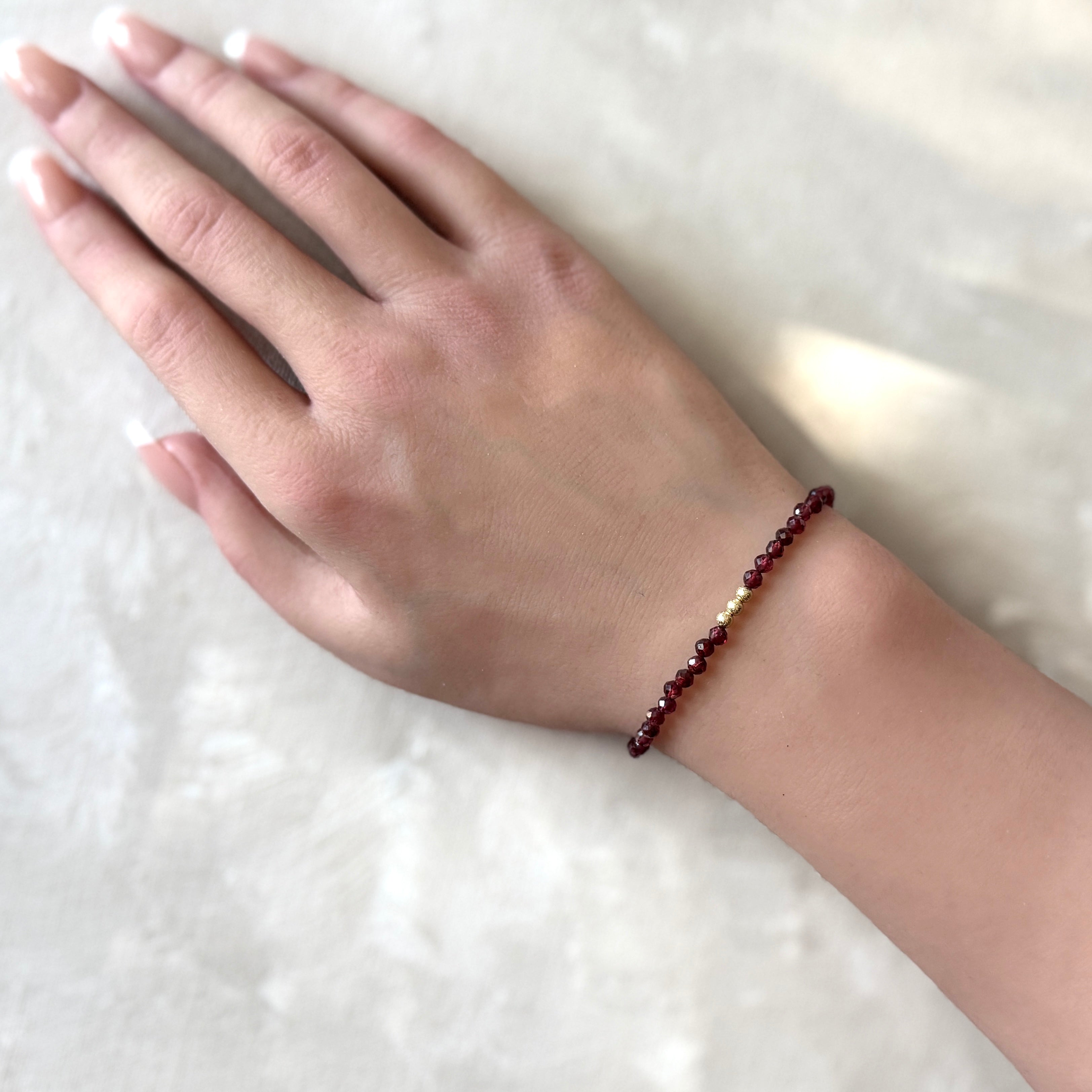 dainty garnet bracelet delicate, 3mm, January Birthstone