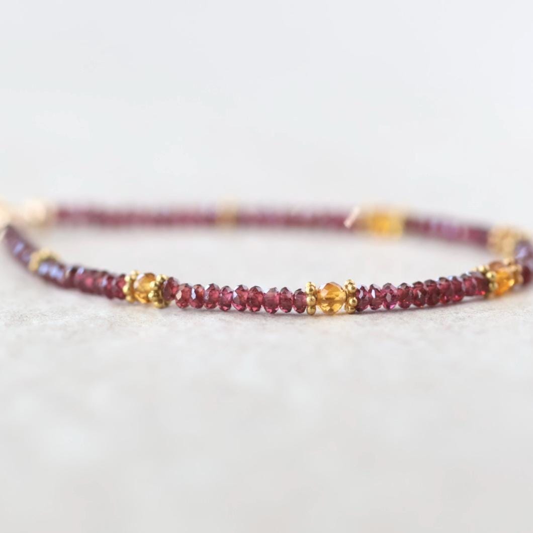 Dainty Garnet and Madeira Citrine Bracelet