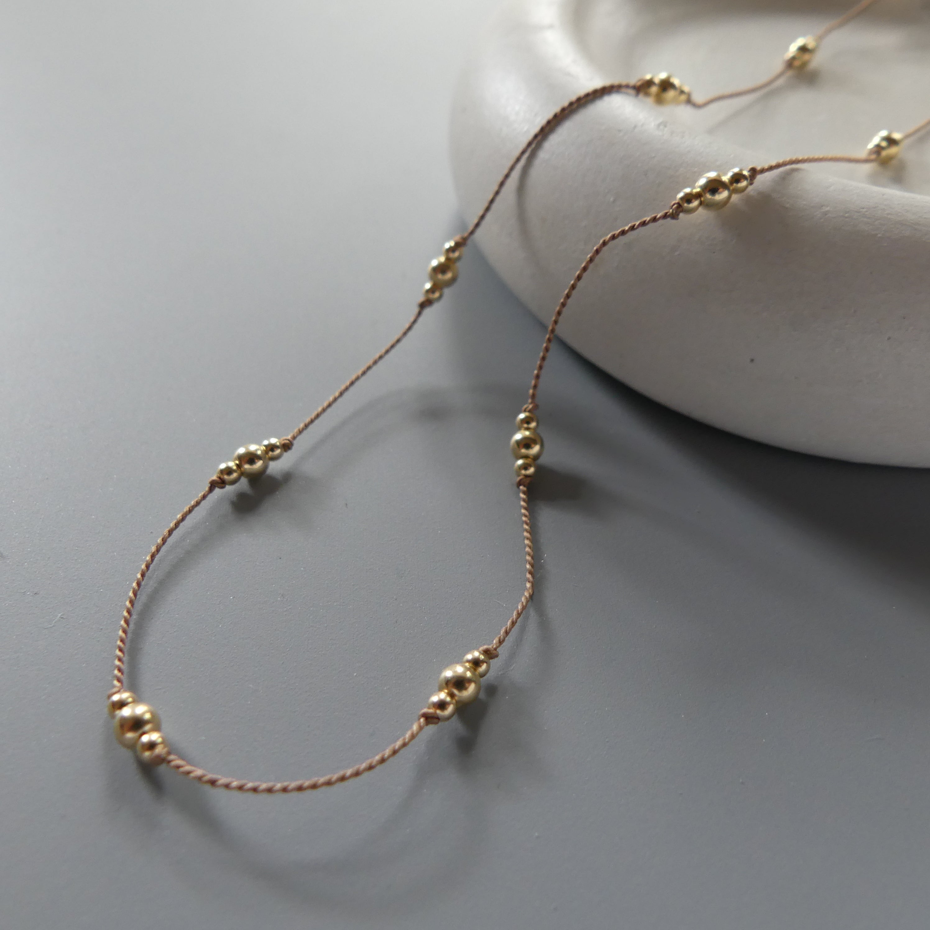 Dainty Silk Cord Necklace 14k Gold Filled Beads Floating Choker Sterling Silver Beads Necklace Delicate Minimalist Jewelry Gift for Women