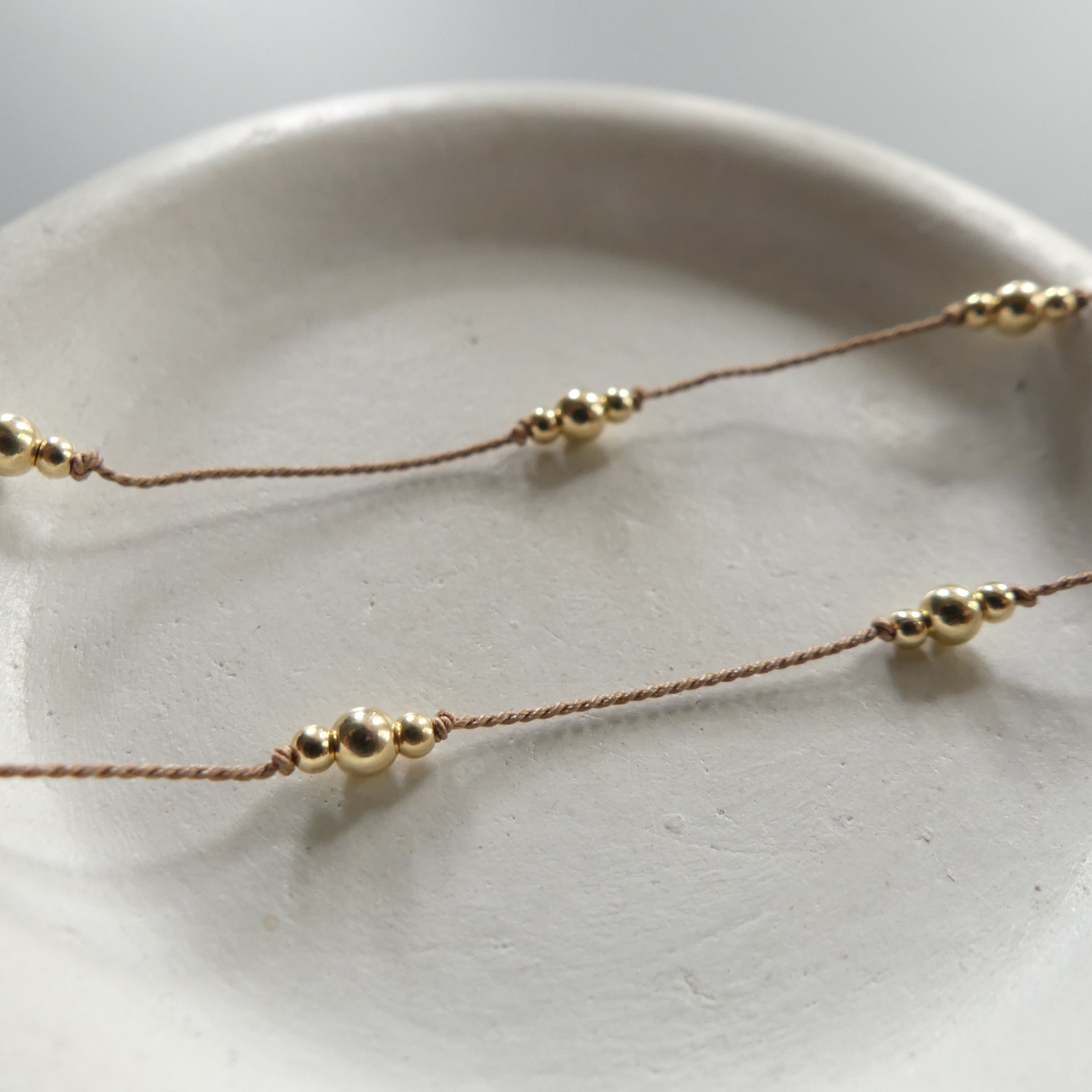 Dainty Silk Cord Necklace 14k Gold Filled Beads Floating Choker Sterling Silver Beads Necklace Delicate Minimalist Jewelry Gift for Women