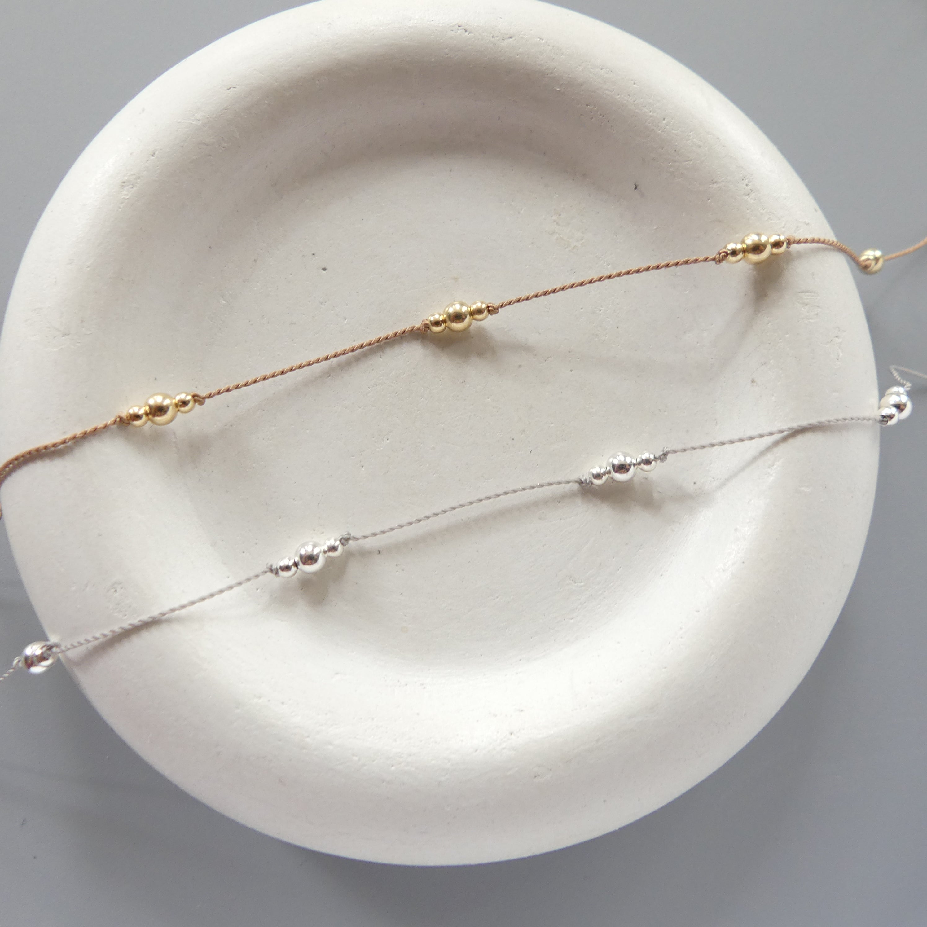 Dainty Silk Cord Necklace 14k Gold Filled Beads Floating Choker Sterling Silver Beads Necklace Delicate Minimalist Jewelry Gift for Women