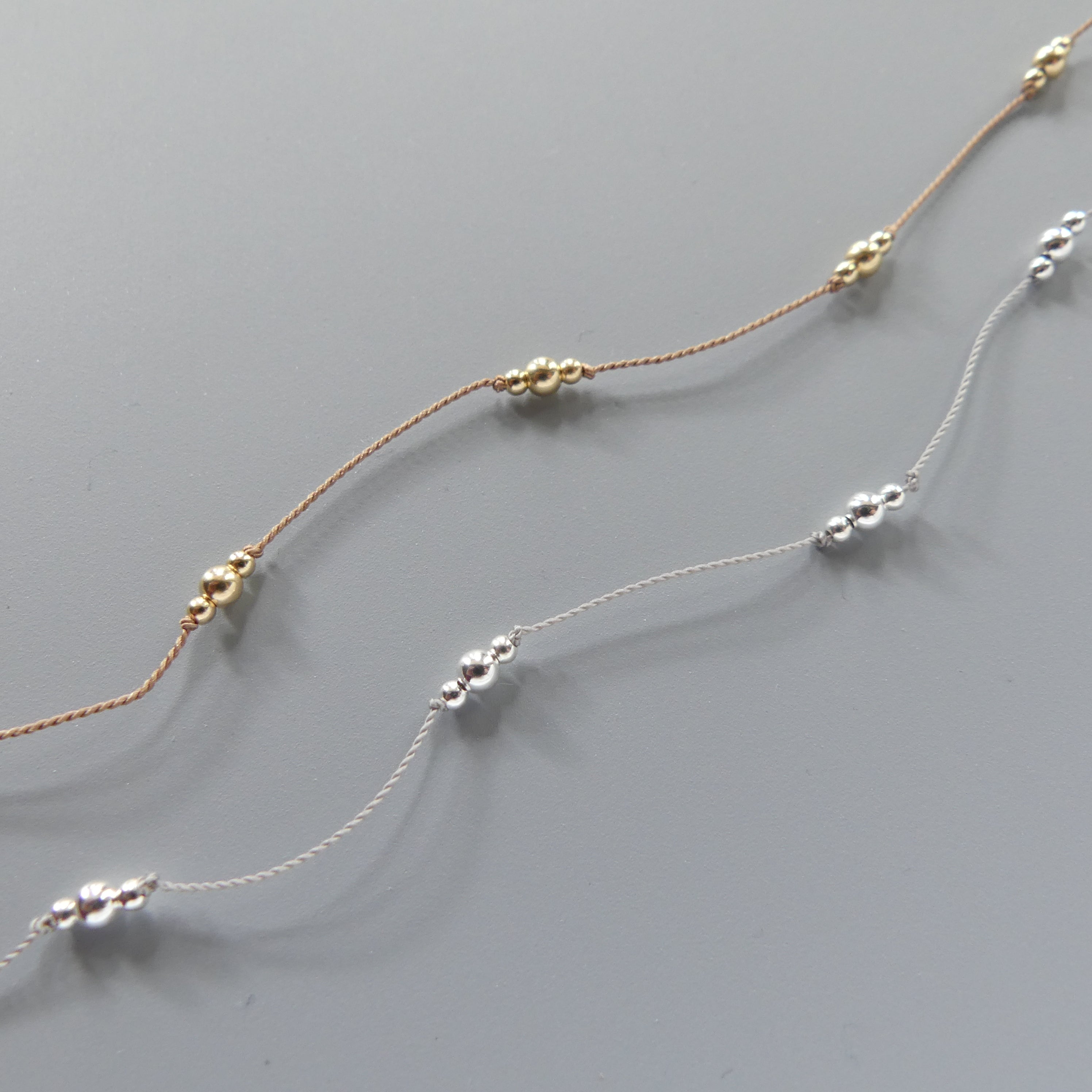 Dainty Silk Cord Necklace 14k Gold Filled Beads Floating Choker Sterling Silver Beads Necklace Delicate Minimalist Jewelry Gift for Women