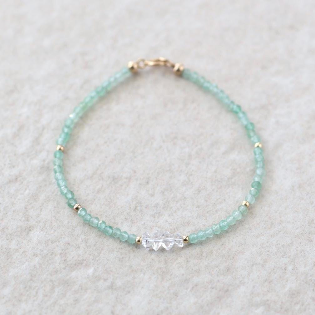 Dainty Green Aventurine and Herkimer Diamond Bracelet