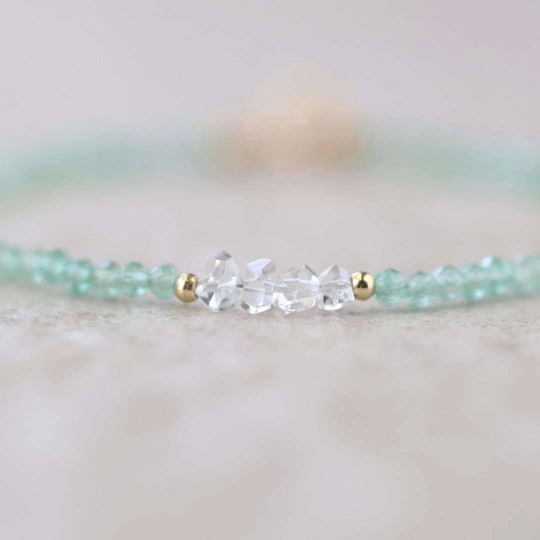 Dainty Green Aventurine and Herkimer Diamond Bracelet