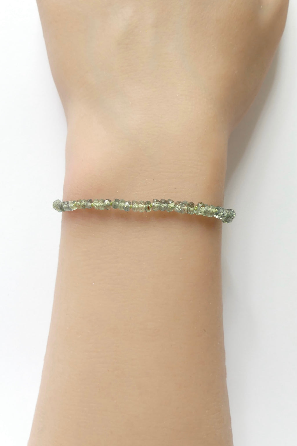 Songea green sapphire bracelet, 3–3.5mm dainty silk knotted beads with gold filled clasp and extender, handmade adjustable September birthstone jewelry