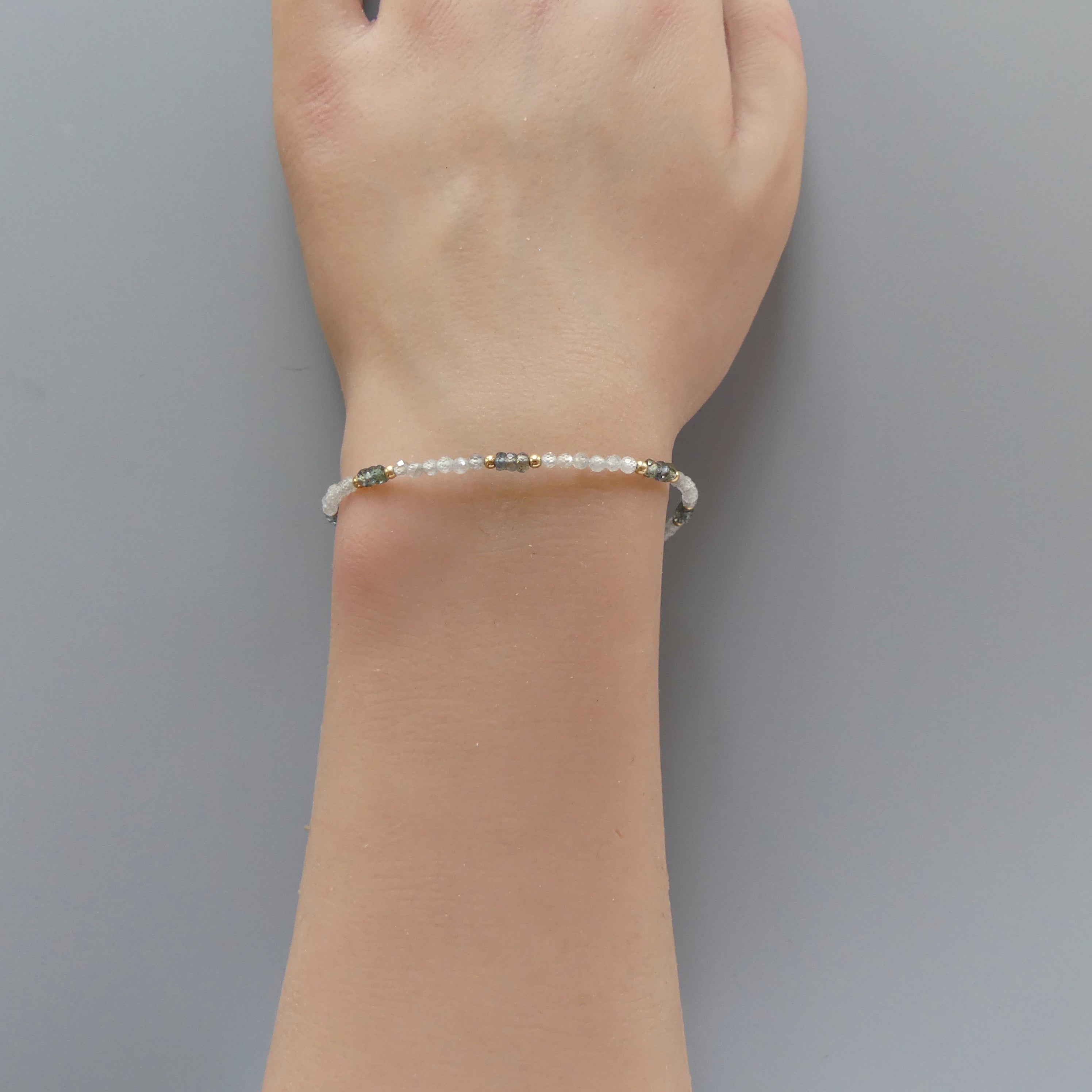 Tiny White Diamond Zircon Bracelet Dainty Green Sapphire Gold Filled Bracelet Minimalist Jewelry Birthstone Gift for Women Mom Bridesmaid
