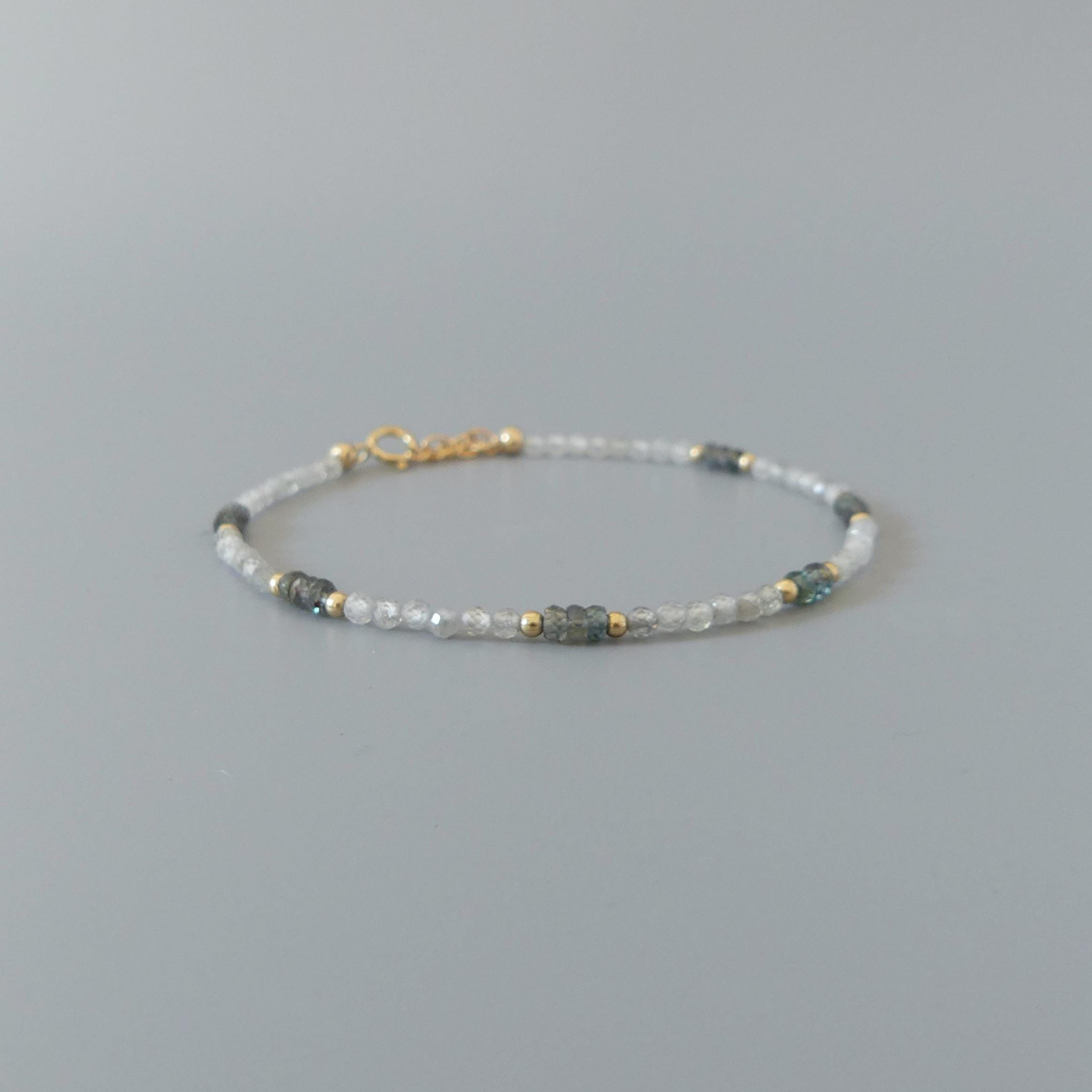 Tiny White Diamond Zircon Bracelet Dainty Green Sapphire Gold Filled Bracelet Minimalist Jewelry Birthstone Gift for Women Mom Bridesmaid
