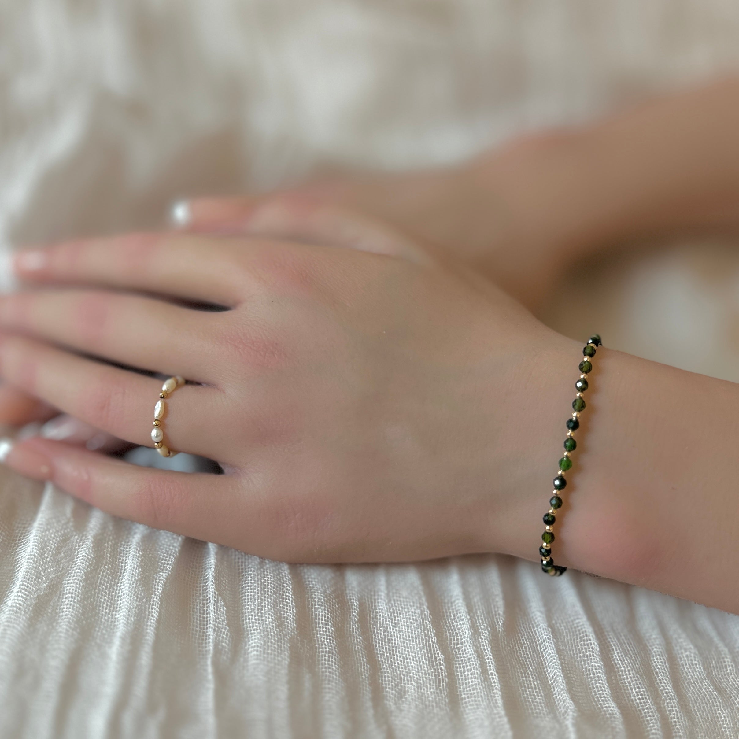 skinny green tourmaline bracelet October birthstone