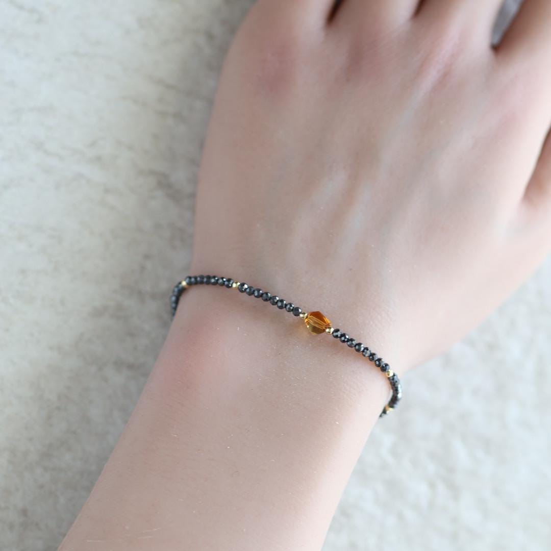 Tiny Hematite Bracelet Dainty Gemstone Beaded Bracelet Madeira Citrine Crystal Jewelry Minimalist Stacking Birthday Gift for Women Daughter