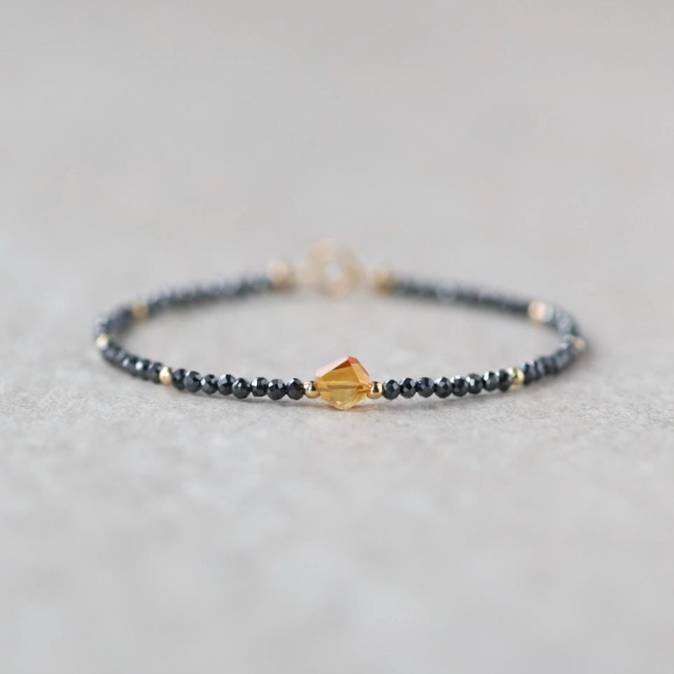 Tiny Hematite Bracelet Dainty Gemstone Beaded Bracelet Madeira Citrine Crystal Jewelry Minimalist Stacking Birthday Gift for Women Daughter