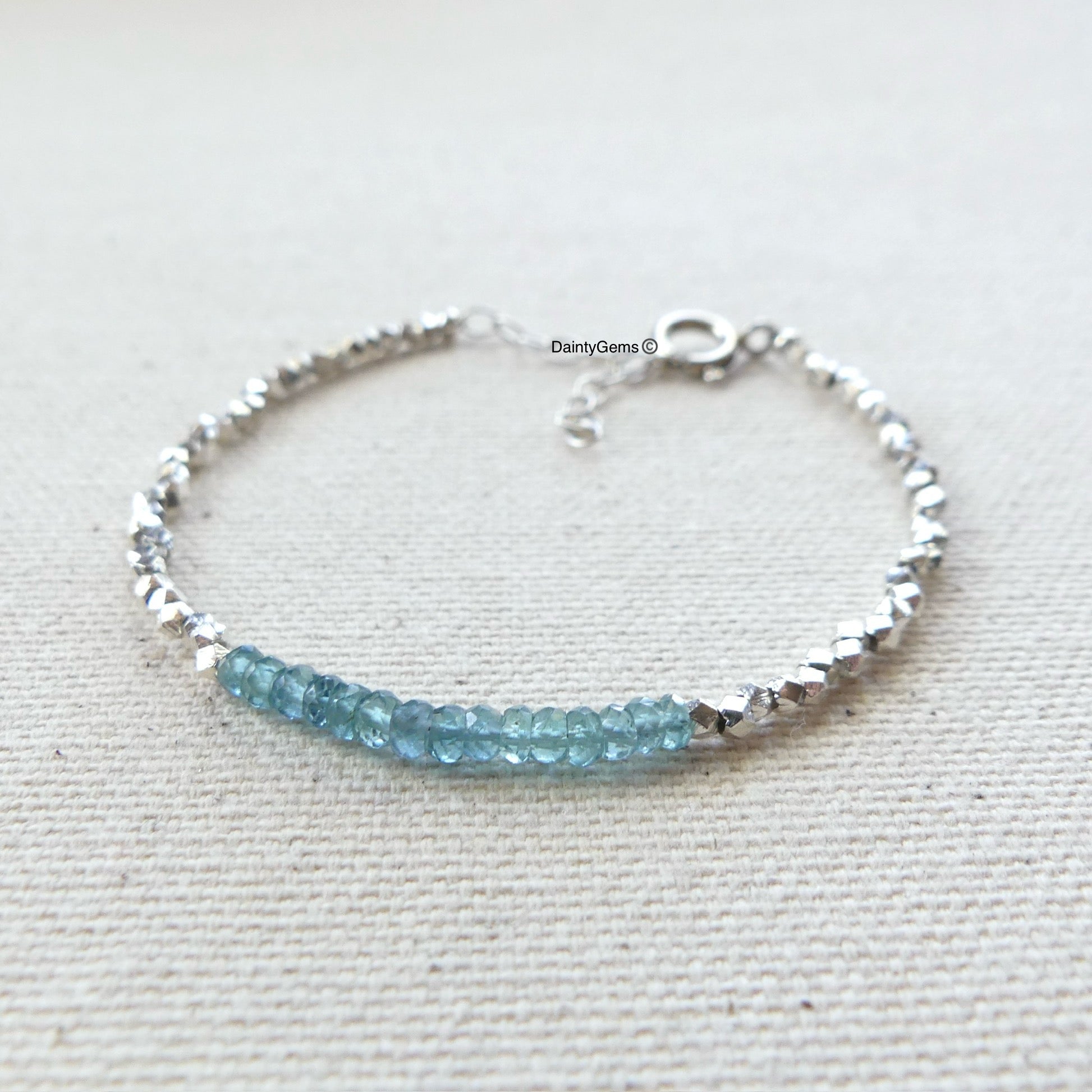 dainty fine silver indicolite blue tourmaline bracelet October birthstone jewelry meaningful gift unique handmade homemade