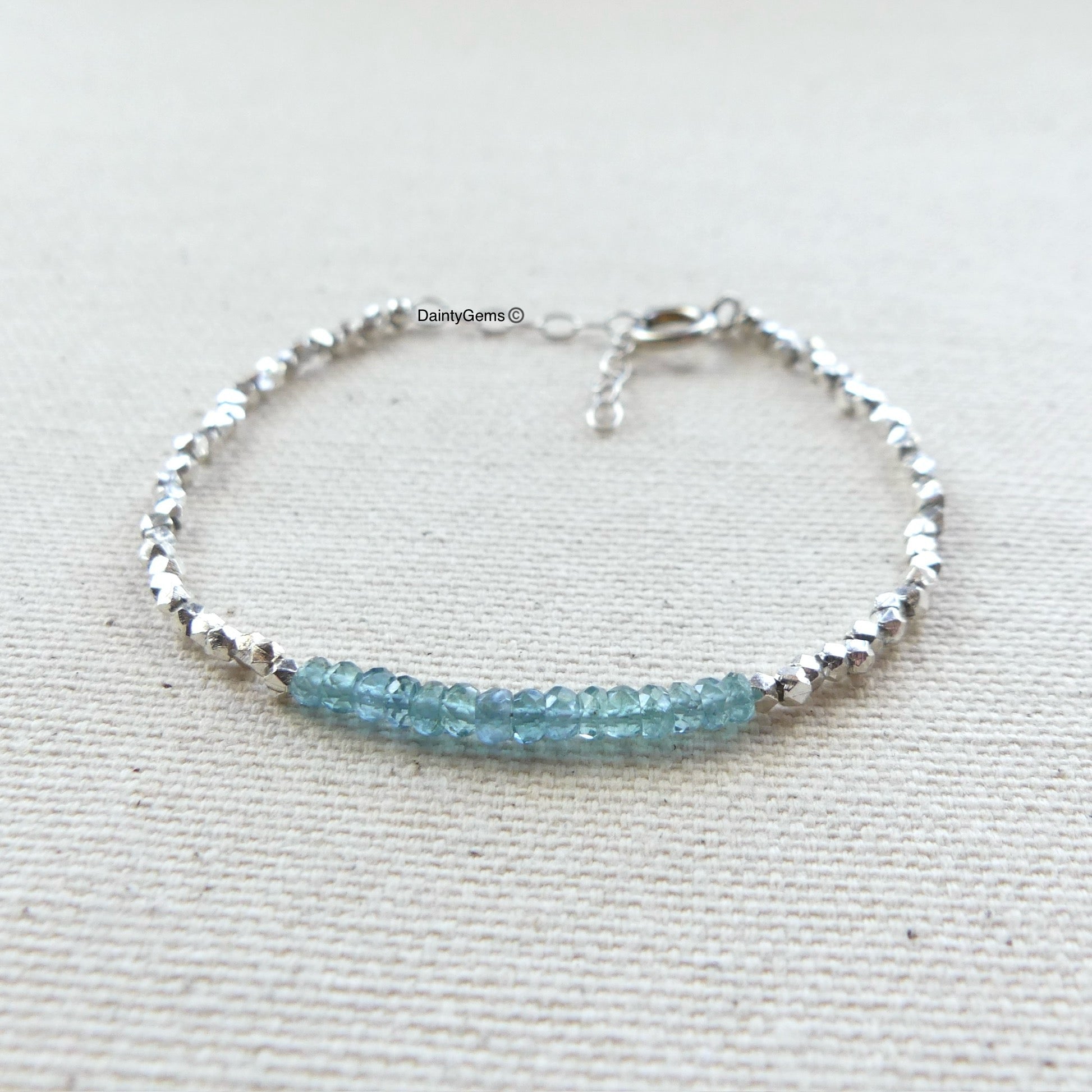 dainty fine silver indicolite blue tourmaline bracelet October birthstone jewelry meaningful gift unique handmade homemade