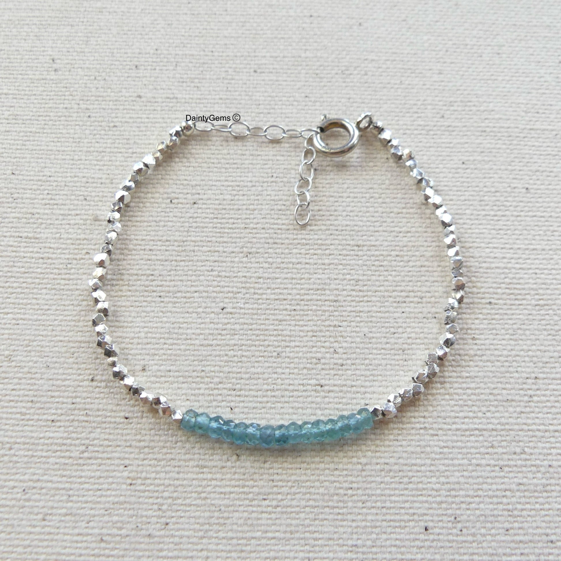 dainty fine silver indicolite blue tourmaline bracelet October birthstone jewelry meaningful gift unique handmade homemade