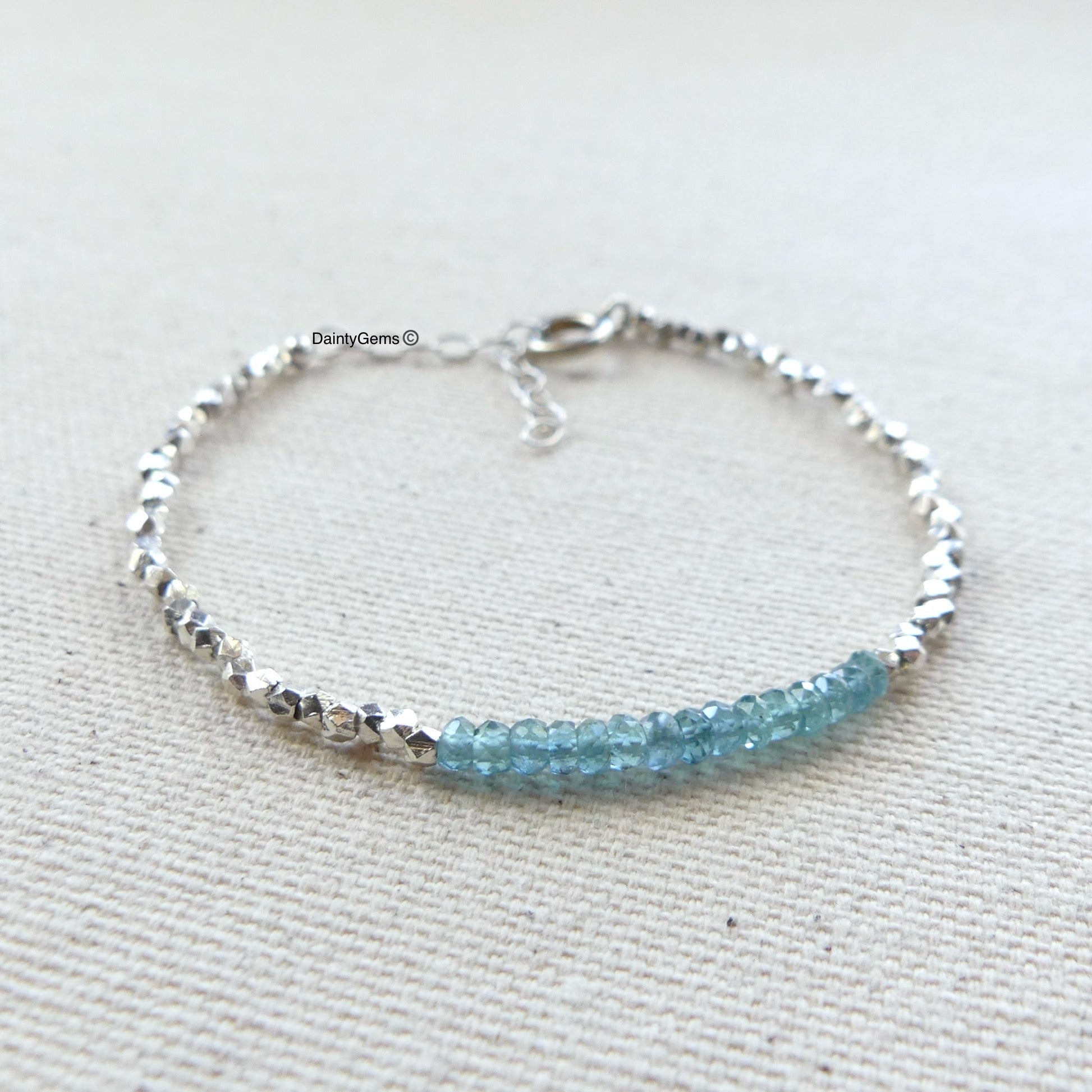 dainty fine silver indicolite blue tourmaline bracelet October birthstone jewelry meaningful gift unique handmade homemade