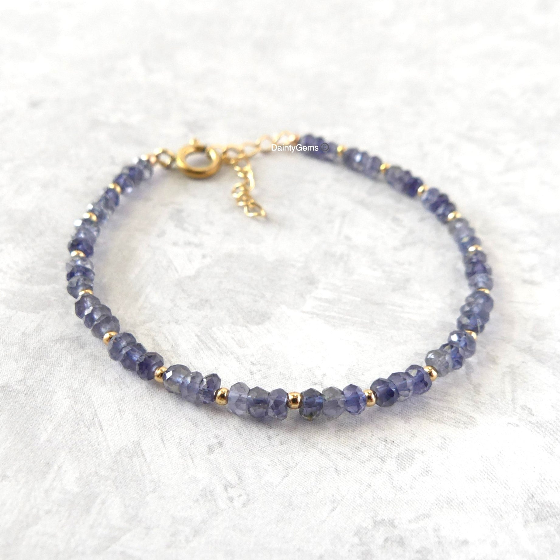 Iolite dainty bracelet, delicate jewelry, September birthstone bracelet gift