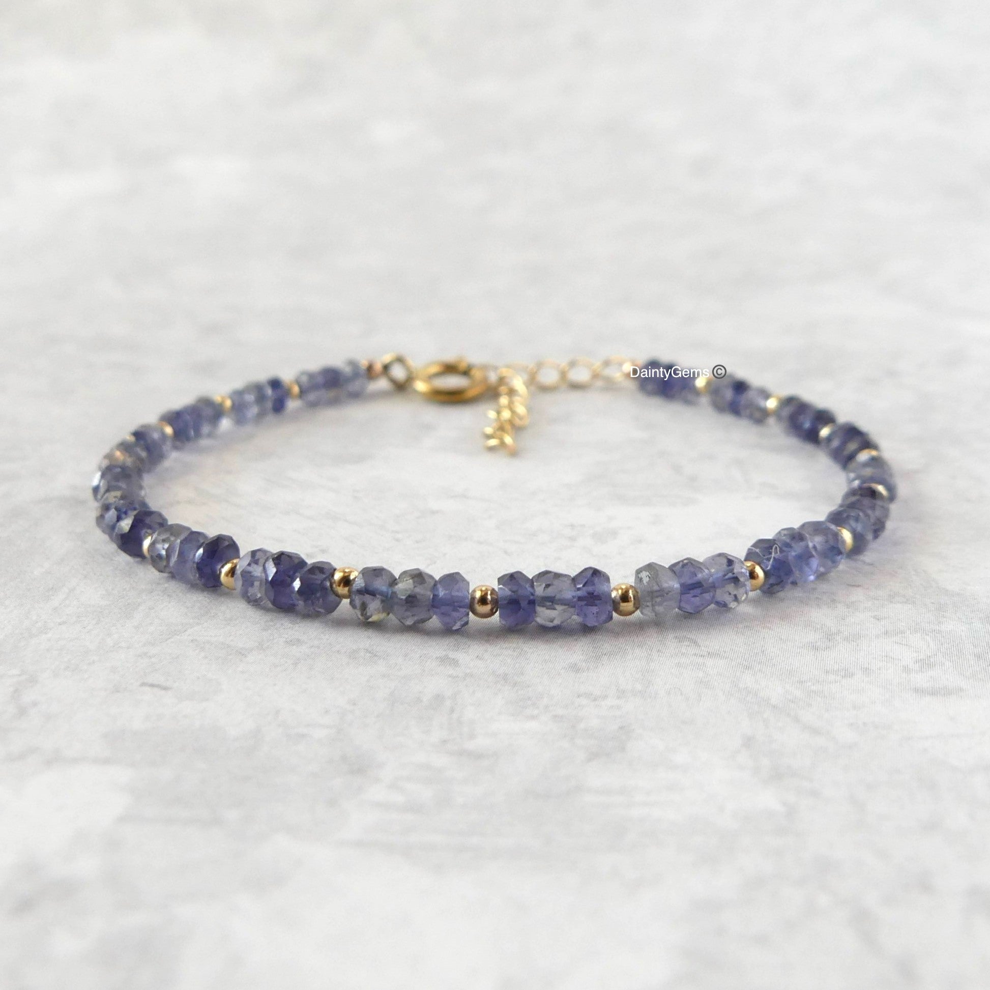 Iolite dainty bracelet, delicate jewelry, September birthstone bracelet gift