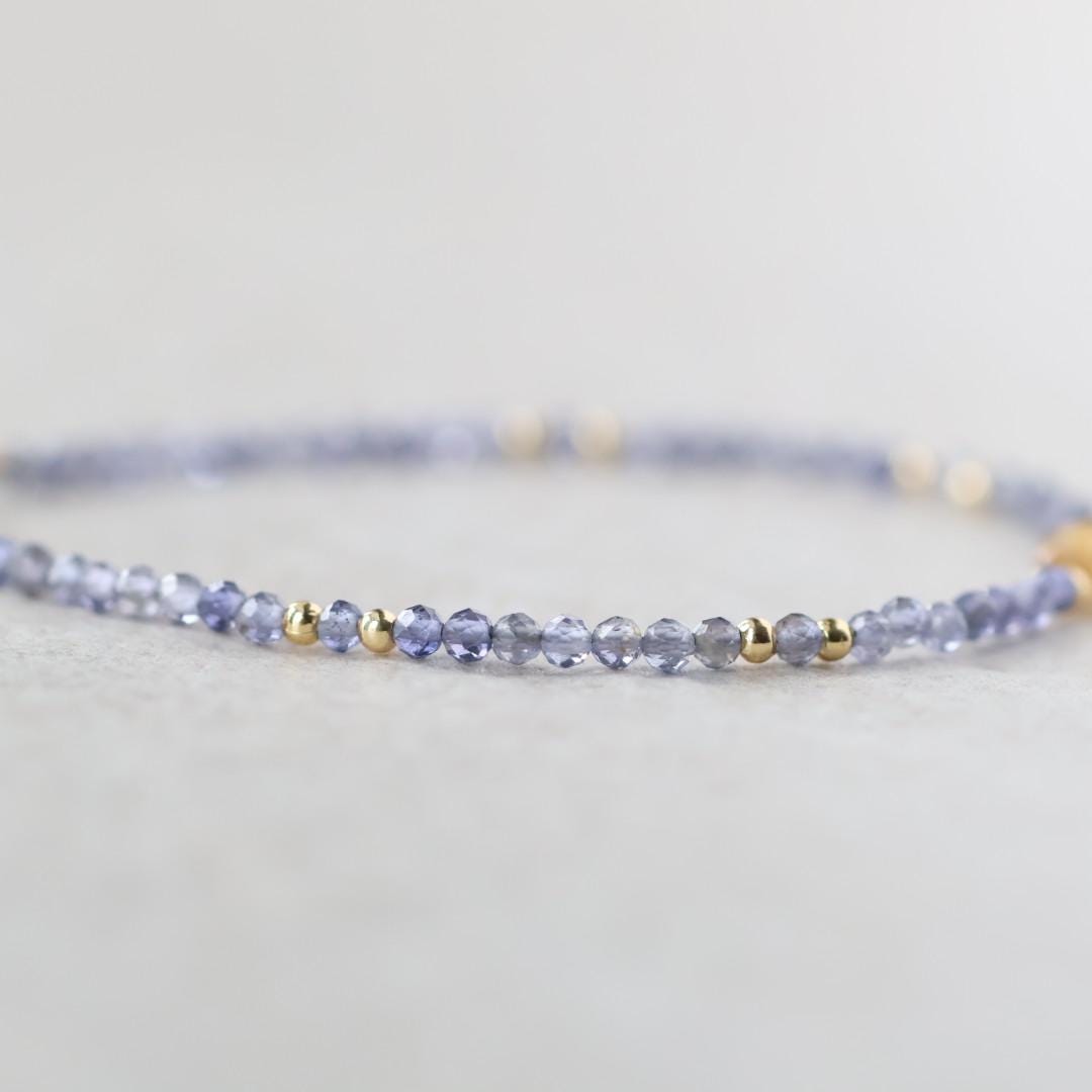 Tiny Iolite Bracelet Dainty Citrine Gemstone Beaded Bracelet Blue Crystal Jewelry Minimalist November Birthstone Birthday Gift for Women