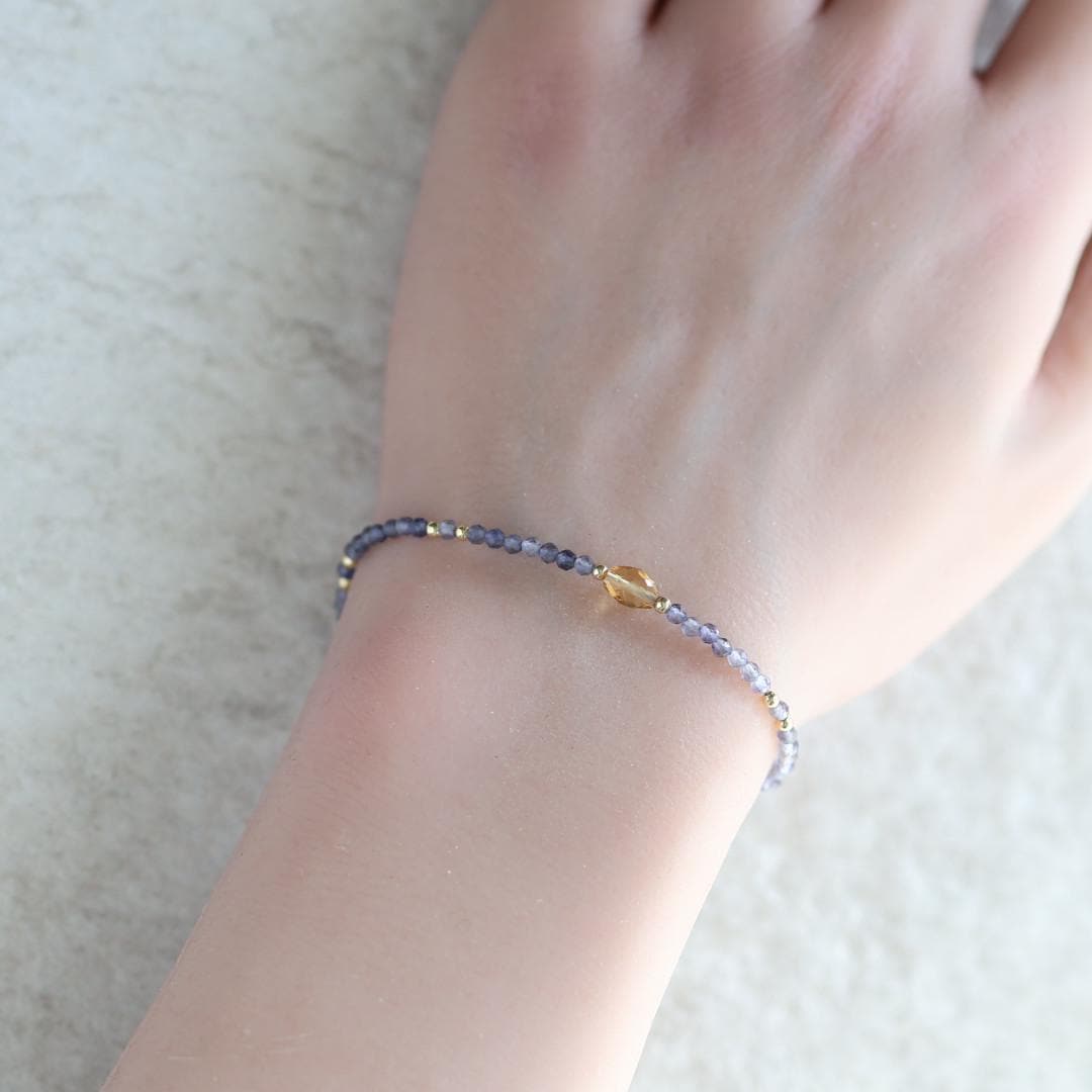 Tiny Iolite Bracelet Dainty Citrine Gemstone Beaded Bracelet Blue Crystal Jewelry Minimalist November Birthstone Birthday Gift for Women