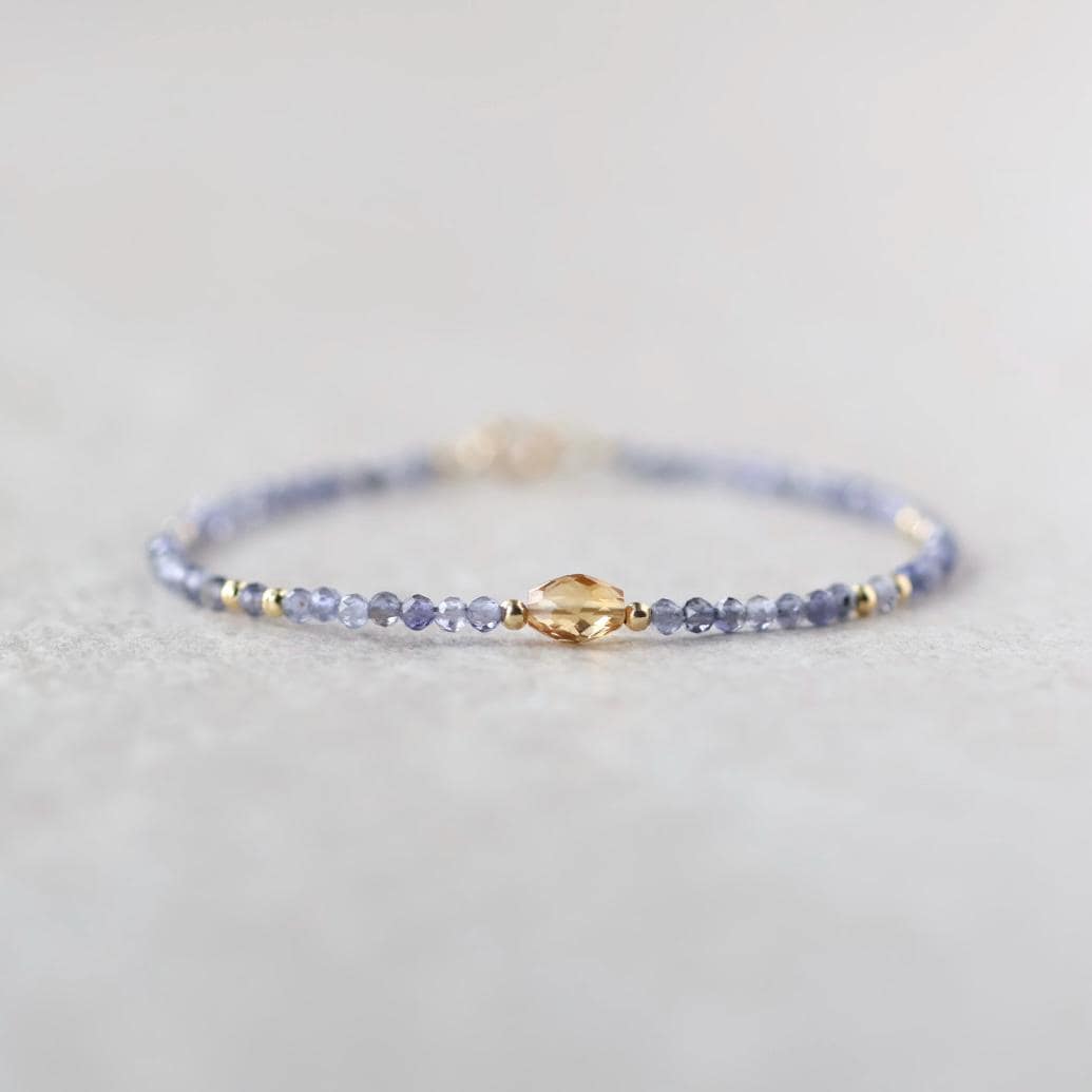 Tiny Iolite Bracelet Dainty Citrine Gemstone Beaded Bracelet Blue Crystal Jewelry Minimalist November Birthstone Birthday Gift for Women