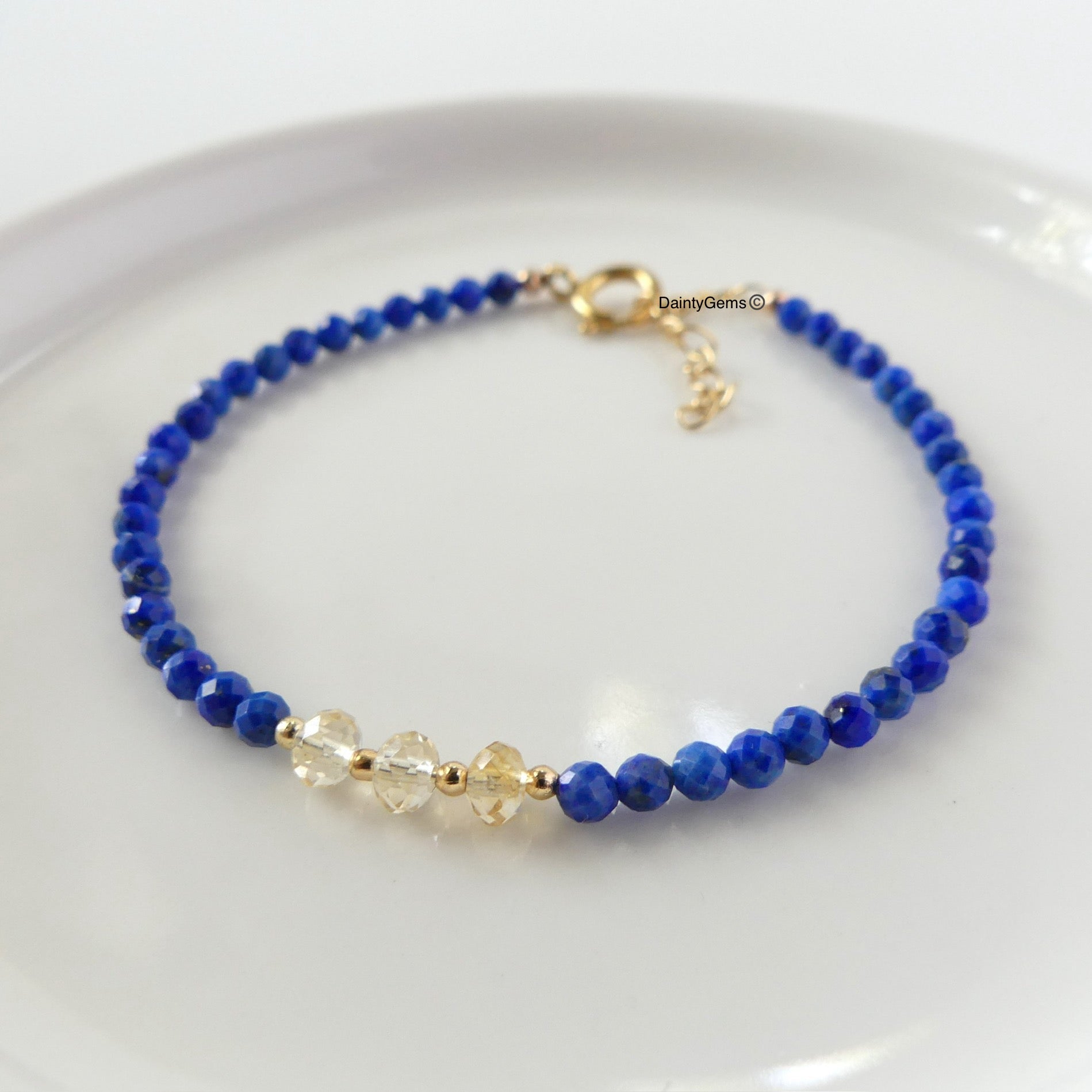 citrine with lapis delicate bracelet
