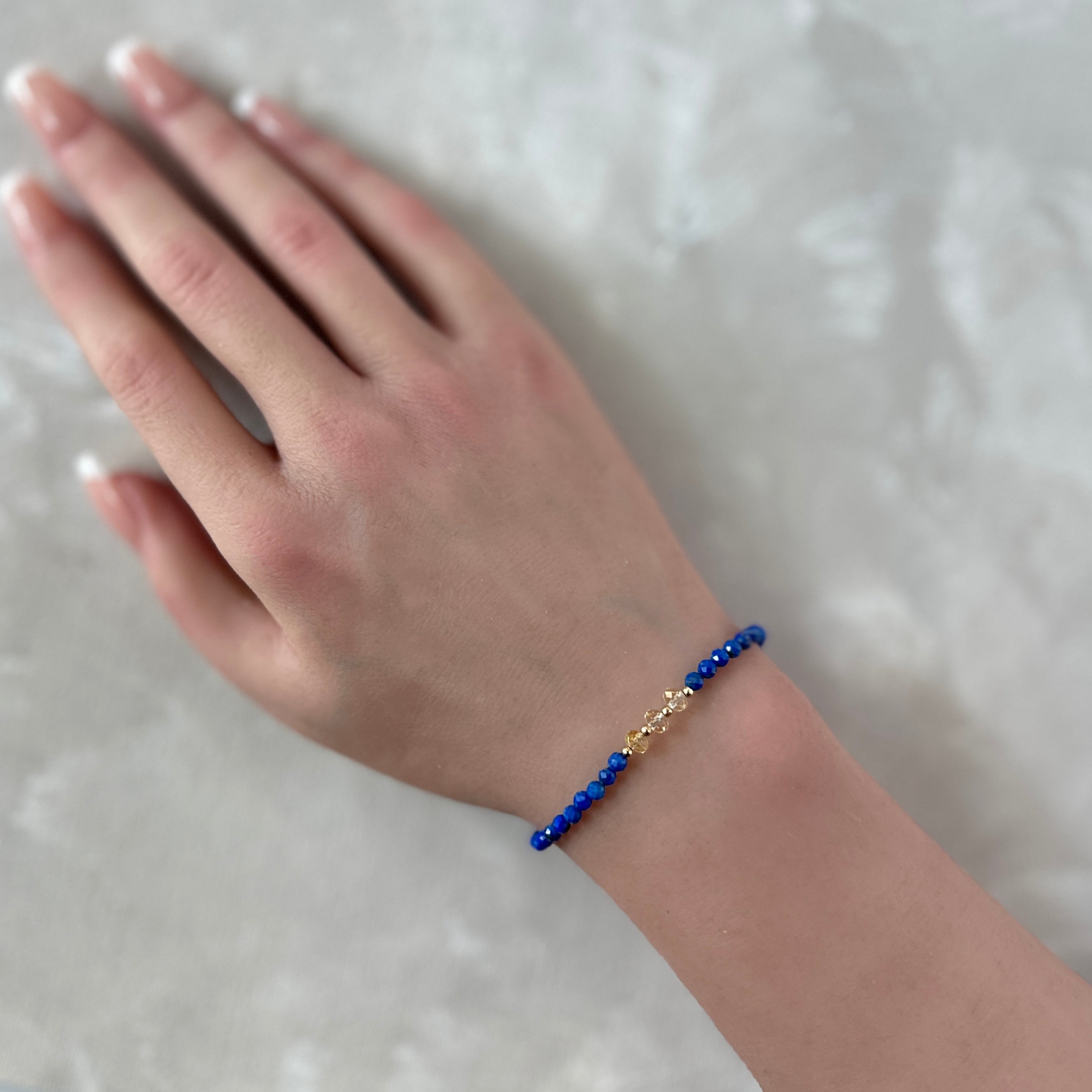 citrine and lapis dainty bracelet