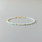 Tiny Larimar Bracelet Dainty Gemstone Beaded Bracelet Minimalist Light Blue Stacking Crystal Jewelry Birthday Gift for Wife Mom Bridesmaid