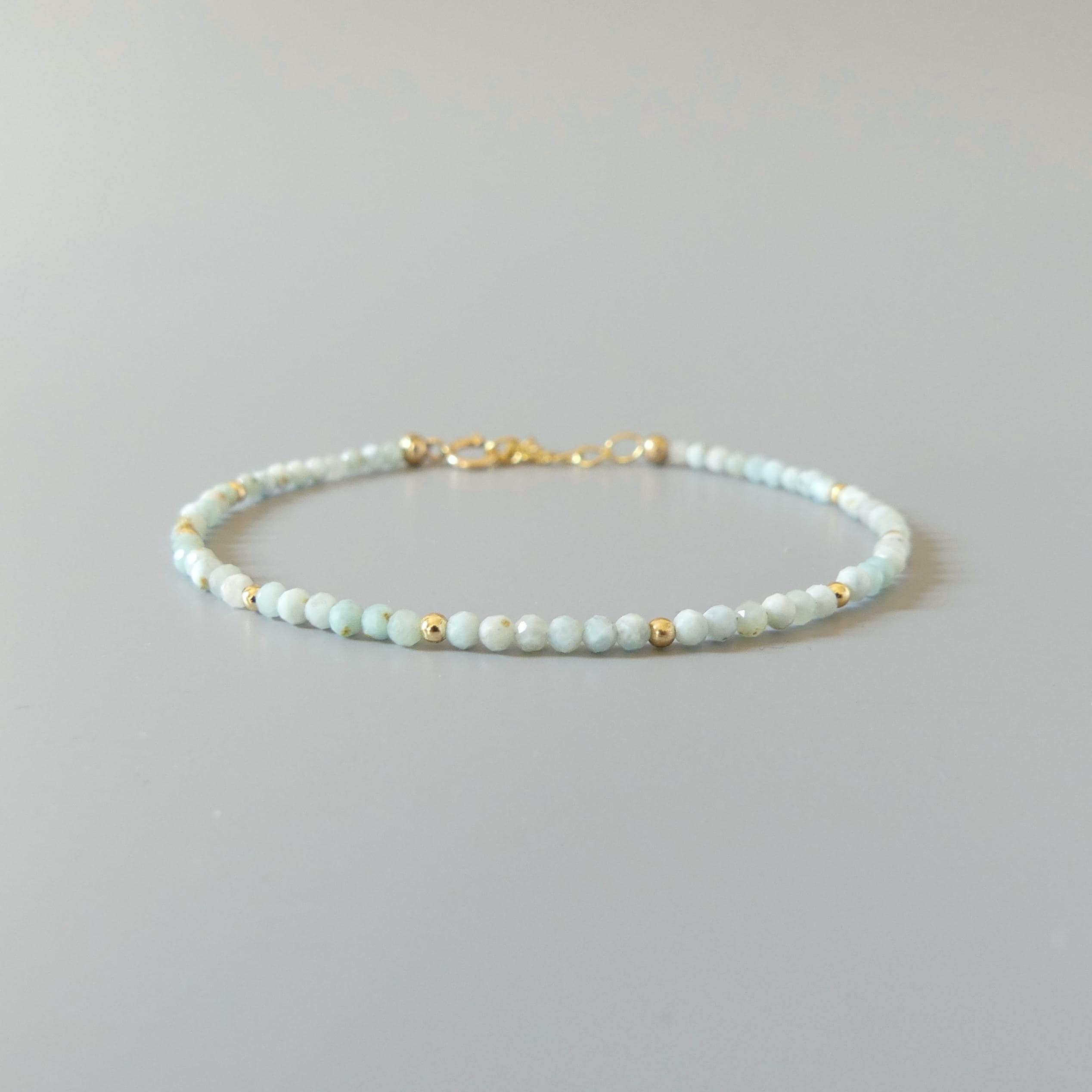 Tiny Larimar Bracelet Dainty Gemstone Beaded Bracelet Minimalist Light Blue Stacking Crystal Jewelry Birthday Gift for Wife Mom Bridesmaid