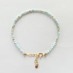 Tiny Larimar Bracelet Dainty Gemstone Beaded Bracelet Minimalist Light Blue Stacking Crystal Jewelry Birthday Gift for Wife Mom Bridesmaid