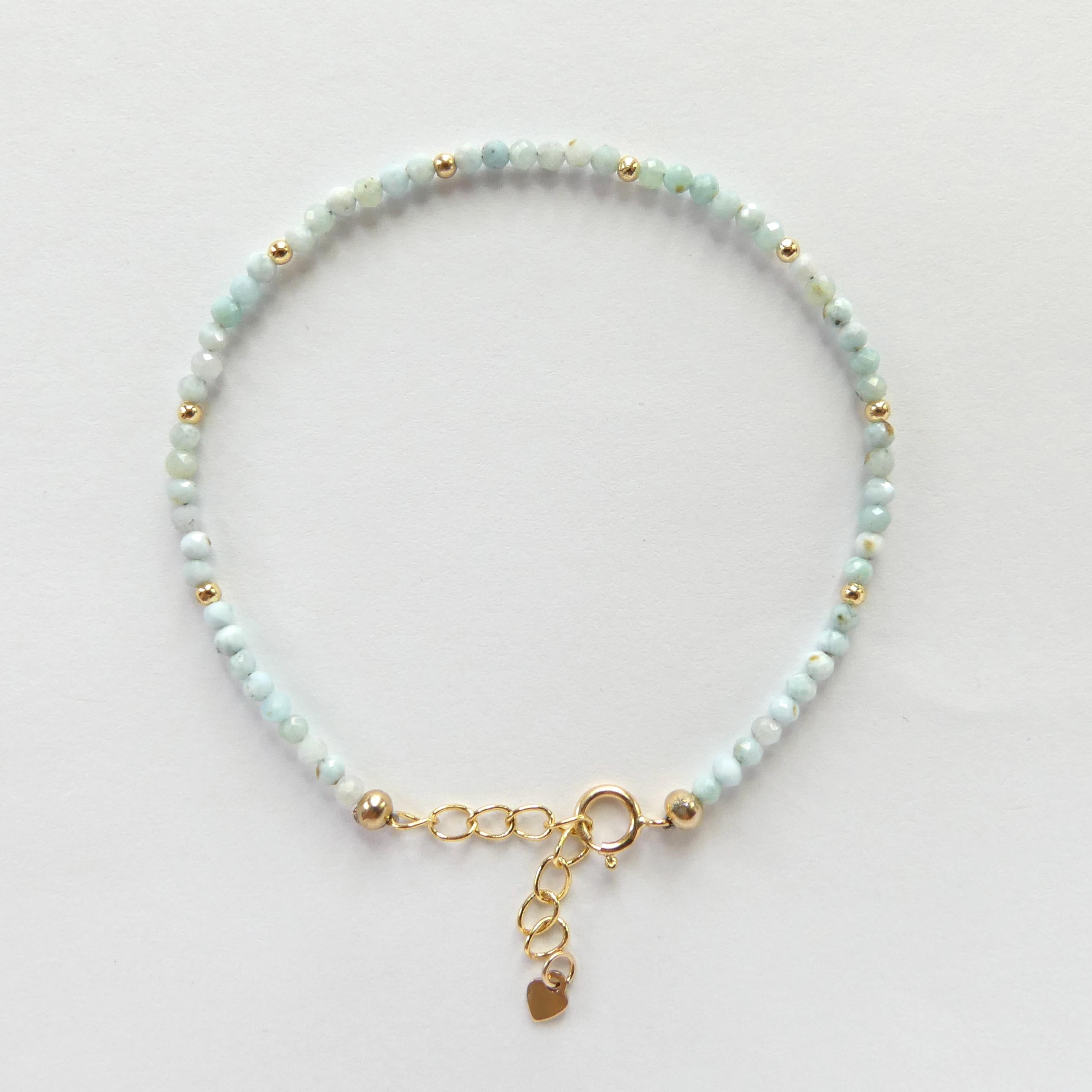 Tiny Larimar Bracelet Dainty Gemstone Beaded Bracelet Minimalist Light Blue Stacking Crystal Jewelry Birthday Gift for Wife Mom Bridesmaid