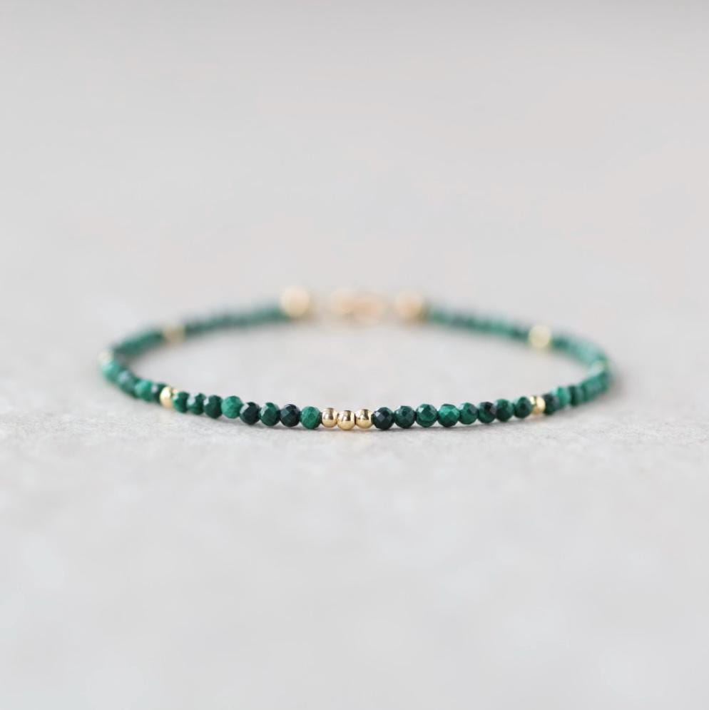Tiny Malachite Bracelet Dainty Green Gemstone Beaded Jewelry Minimalist Bracelet Chic Everyday Jewelry Stacking Gift for Women Bridesmaids
