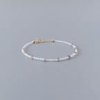 Tiny Moonstone Bracelet Dainty Malaya Pink Garnet Gemstone Beaded Jewelry Minimalist Gold Filled Bracelet for Women Mom Wife Bridesmaid Gift