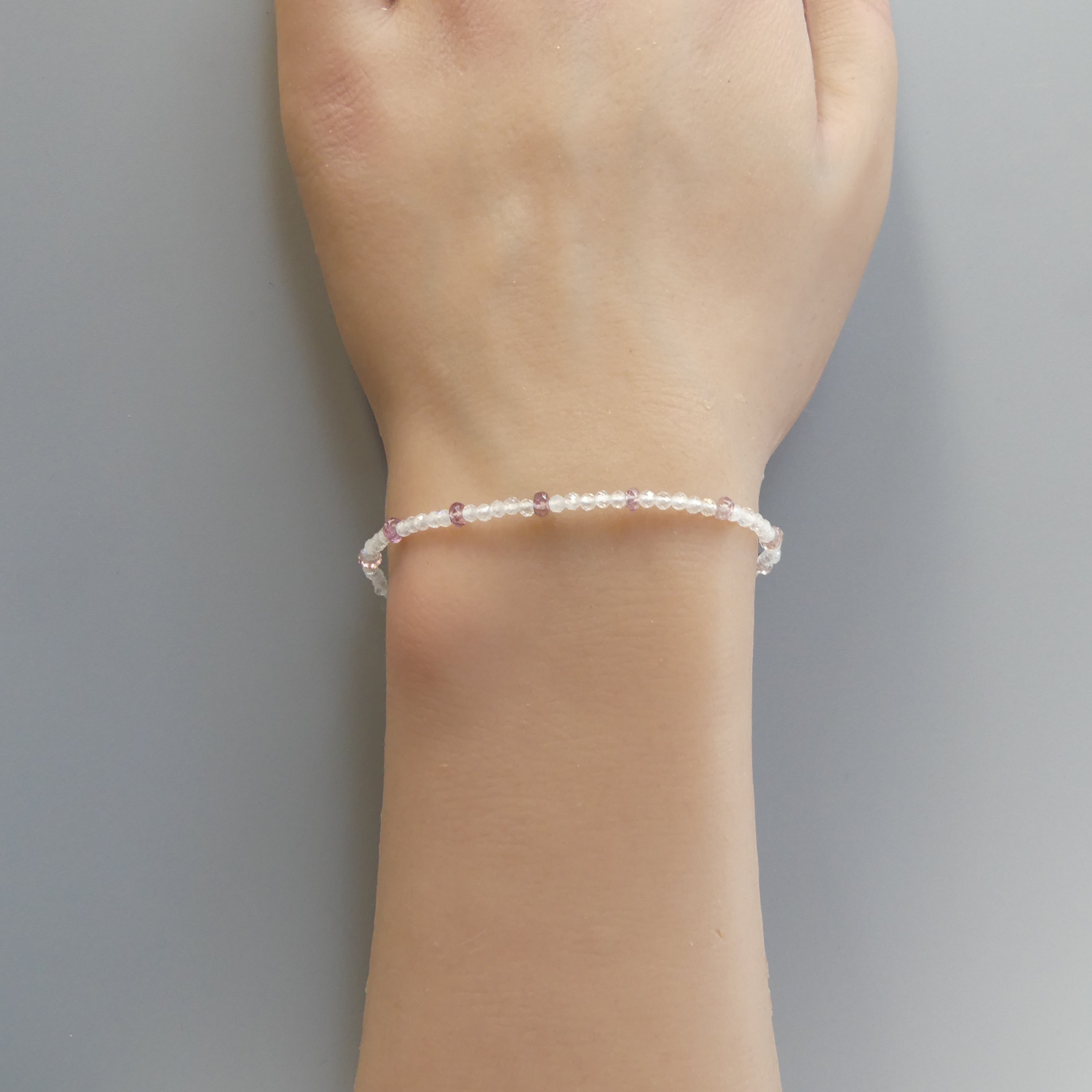 Tiny Moonstone Bracelet Dainty Malaya Pink Garnet Gemstone Beaded Jewelry Minimalist Gold Filled Bracelet for Women Mom Wife Bridesmaid Gift