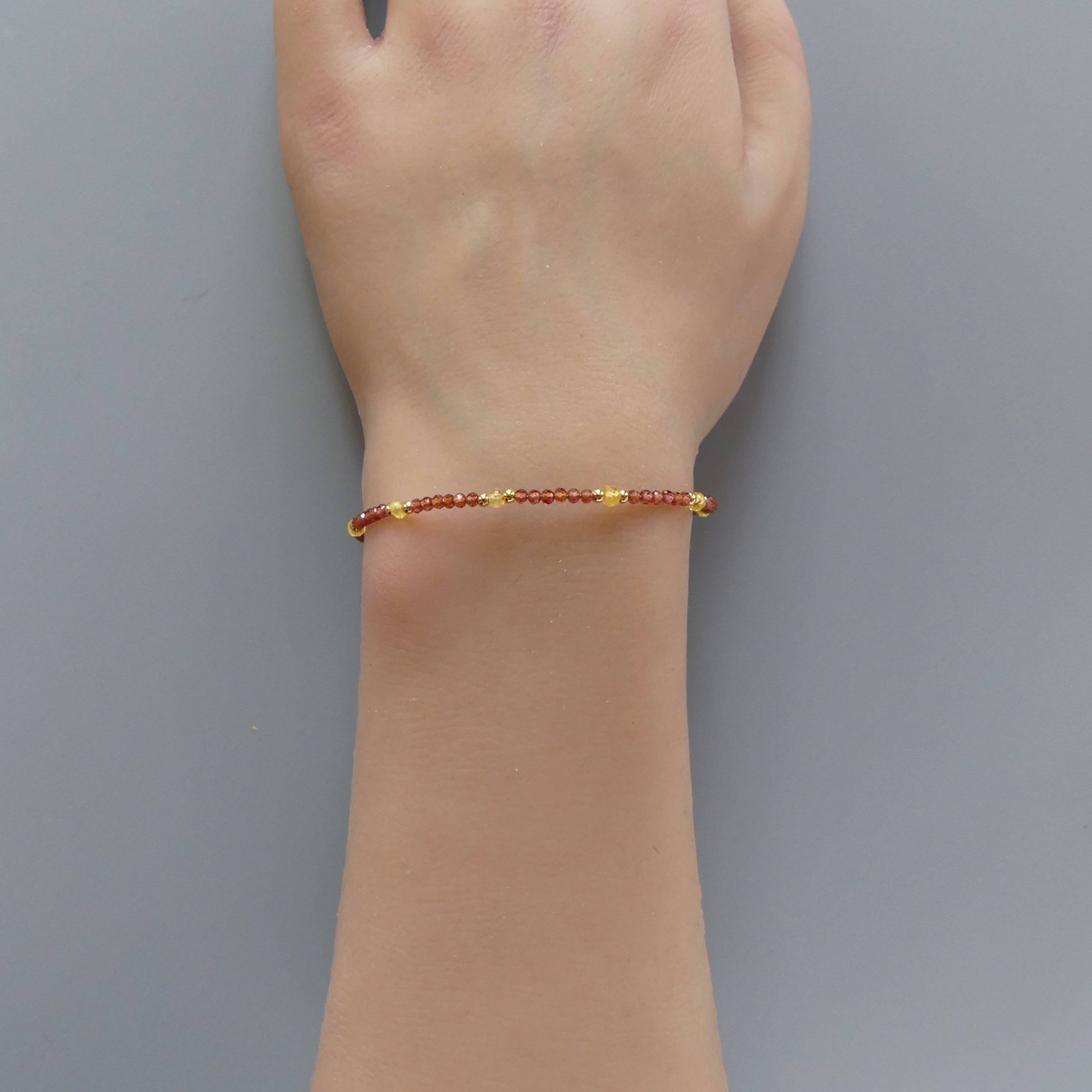 Tiny Garnet Bracelet Dainty Yellow Sapphire Bracelet Gold Filled Beaded Crystal Boho Jewelry Minimalist Birthstone Bracelet Gift for Women