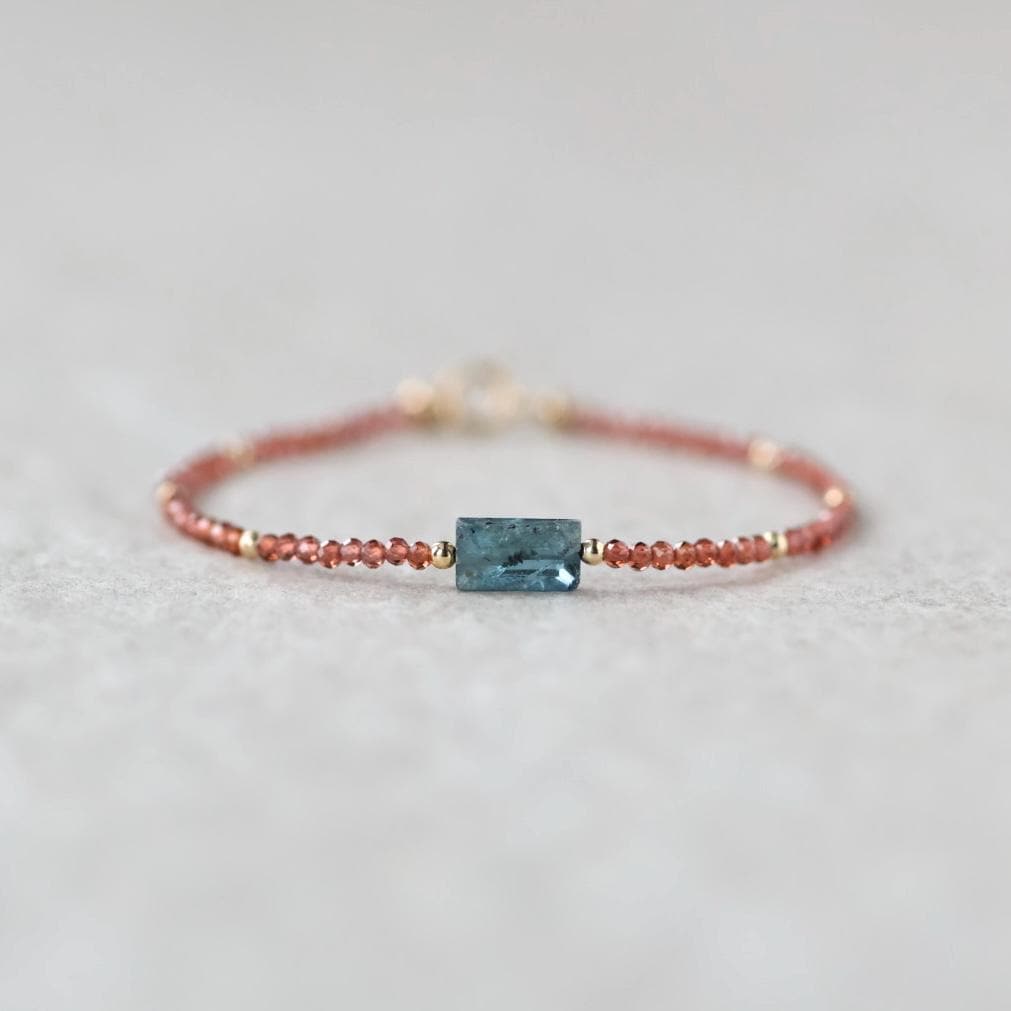 Tiny Teal Kyanite Bracelet Dainty Garnet Gemstone Beaded Bracelet Crystal Minimalist Jewelry Everyday Birthday Gift for Mom Wife Women