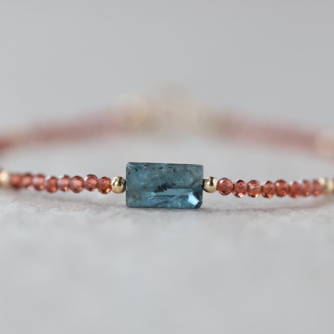 Tiny Teal Kyanite Bracelet Dainty Garnet Gemstone Beaded Bracelet Crystal Minimalist Jewelry Everyday Birthday Gift for Mom Wife Women