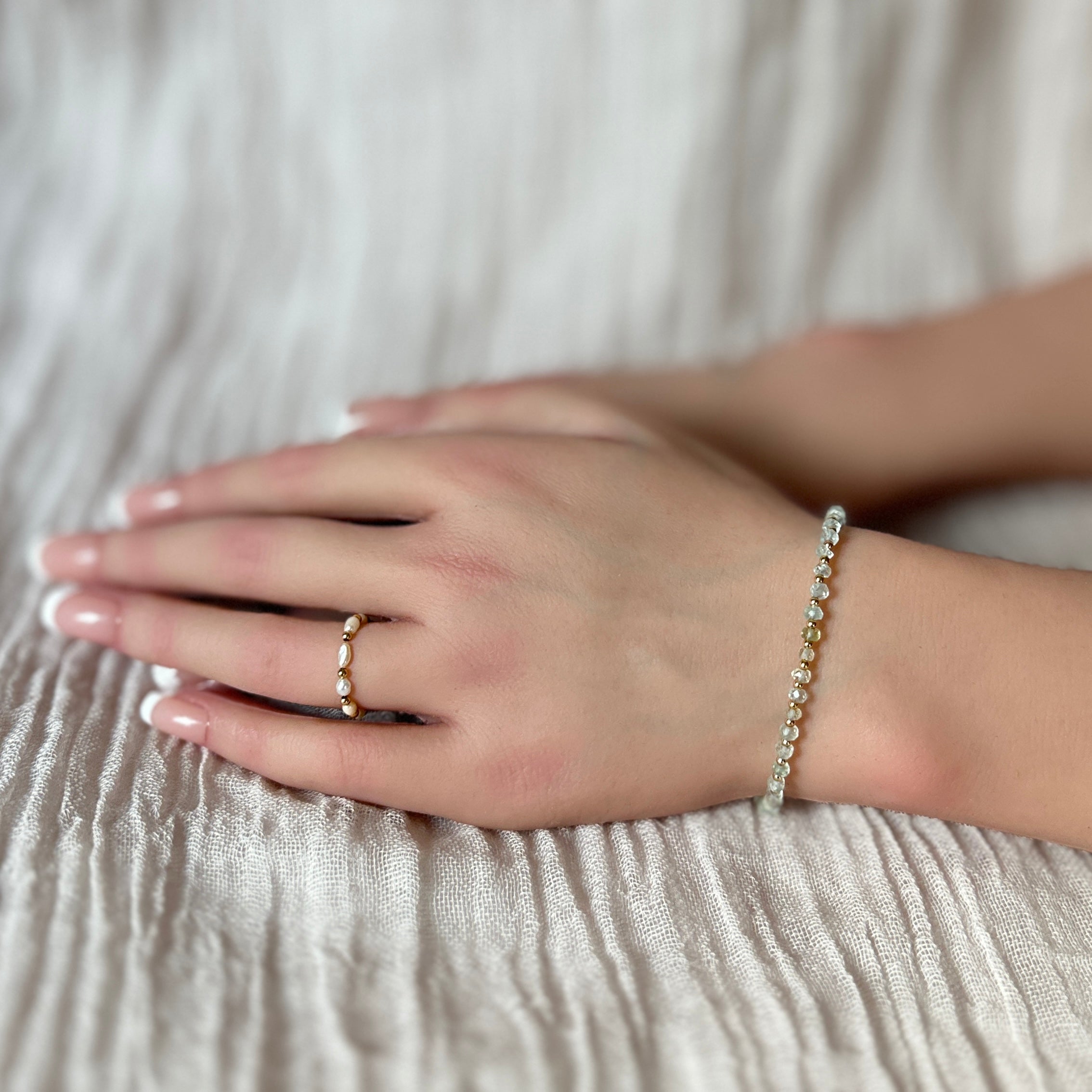 dainty multi aquamarine bead bracelet cute