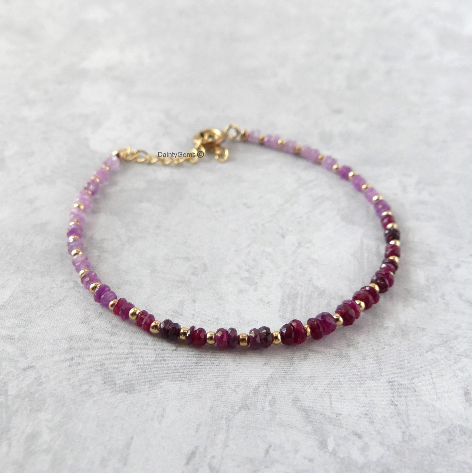 dainty ombre ruby bracelet July birthstone jewelry unique gift meaningful handmade