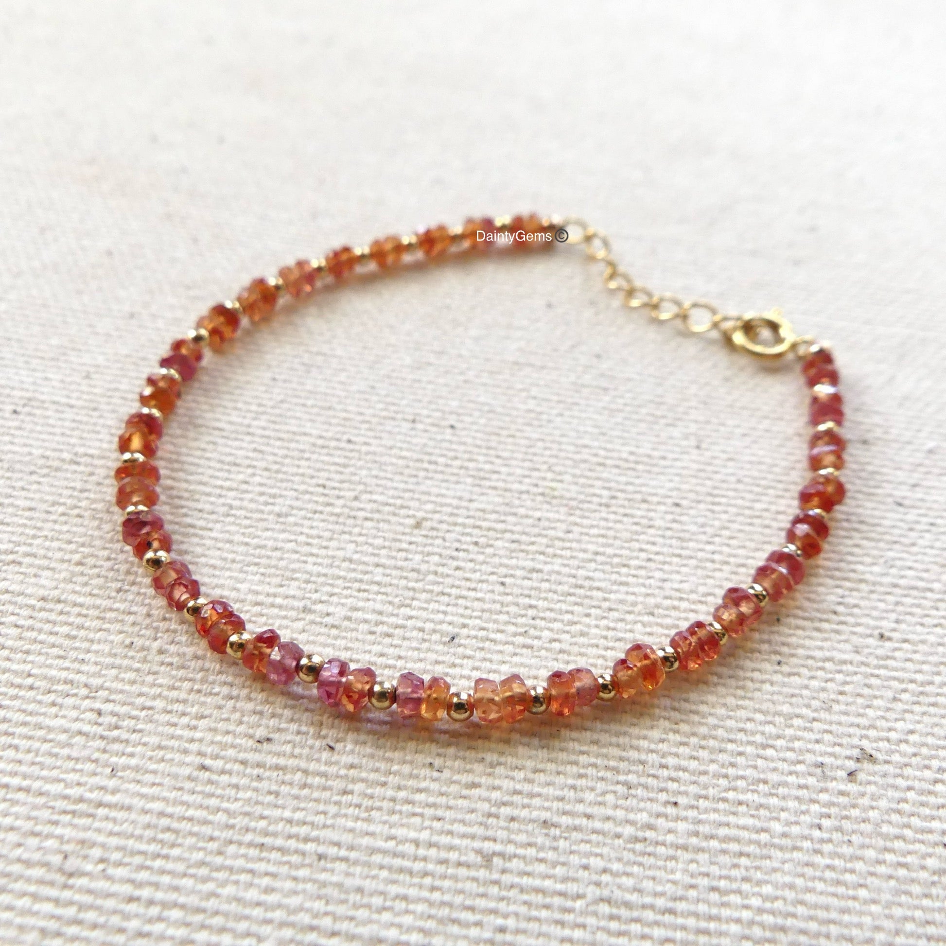 dainty Padparadscha sapphire beaded bracelet September birthstone jewelry meaningful gift unique handmade