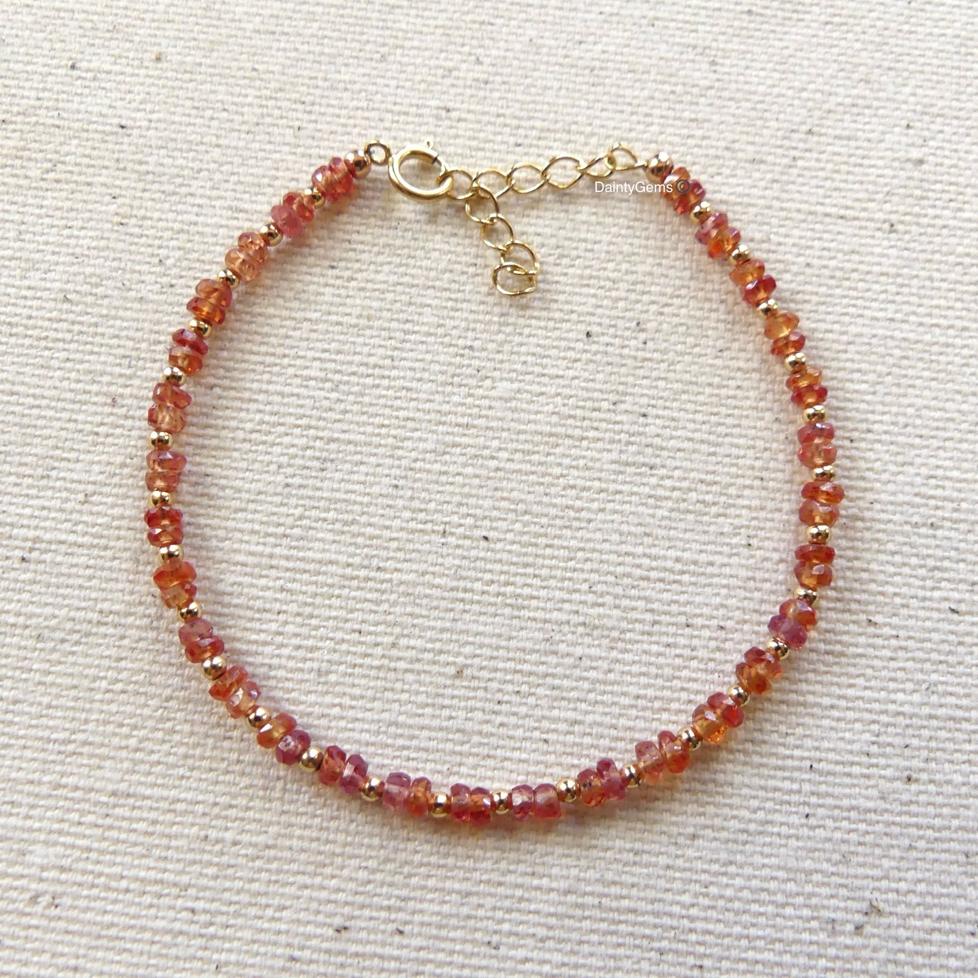 dainty Padparadscha sapphire beaded bracelet September birthstone jewelry meaningful gift unique handmade