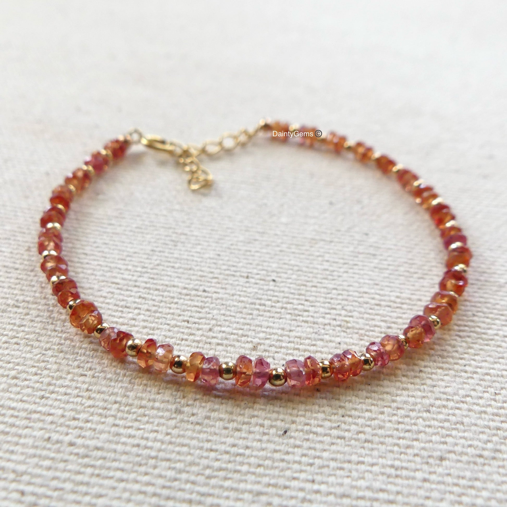 dainty Padparadscha sapphire beaded bracelet September birthstone jewelry meaningful gift unique handmade